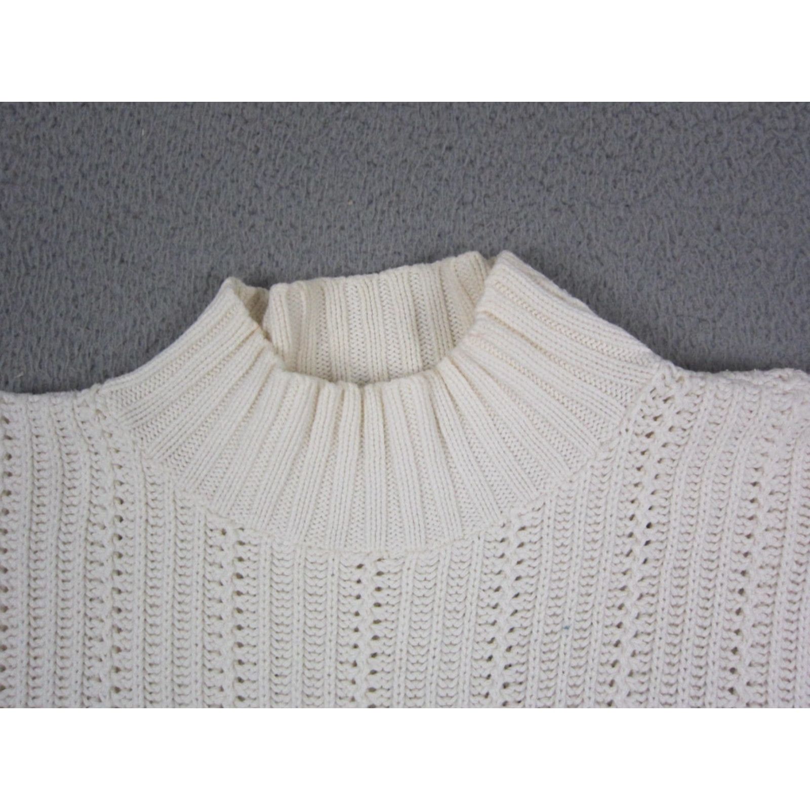 Nordstrom Nordstrom Sweater Womens L Creme Cotton Knit Mock Neck Pullover Casual Solid Winter Fall Style Classic Womens Size L / US 10 / IT 46 - 2 Thumbnail