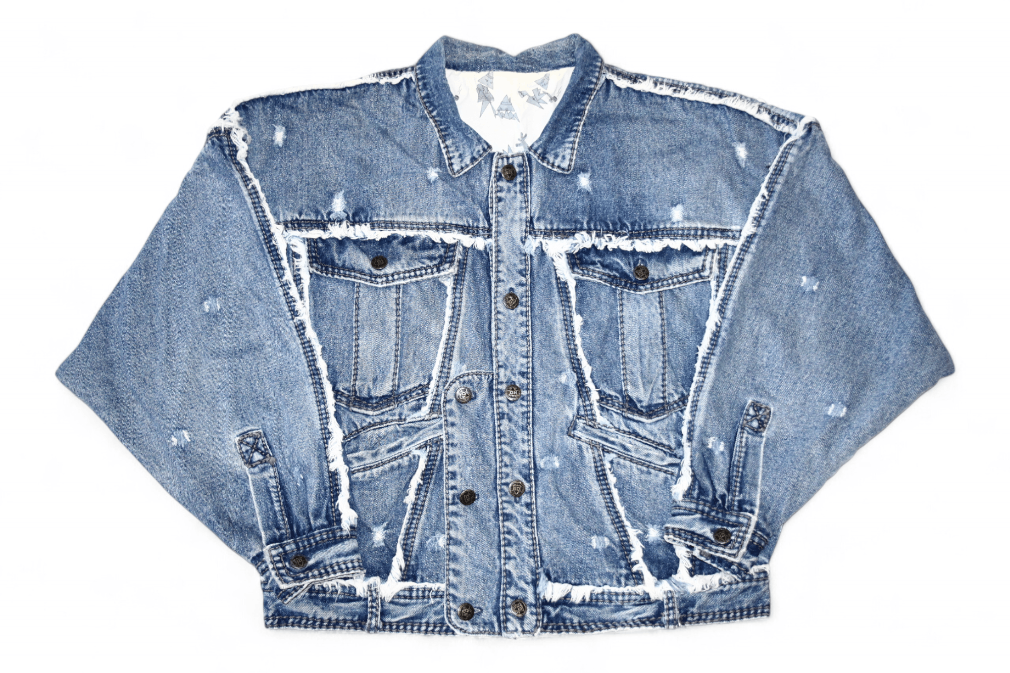 Japanese Brand ARCHIVE 80's NO! Jeans by Claude Attias Fringed Baggy Jacket Size US M / EU 48-50 / 2 - 1 Thumbnail