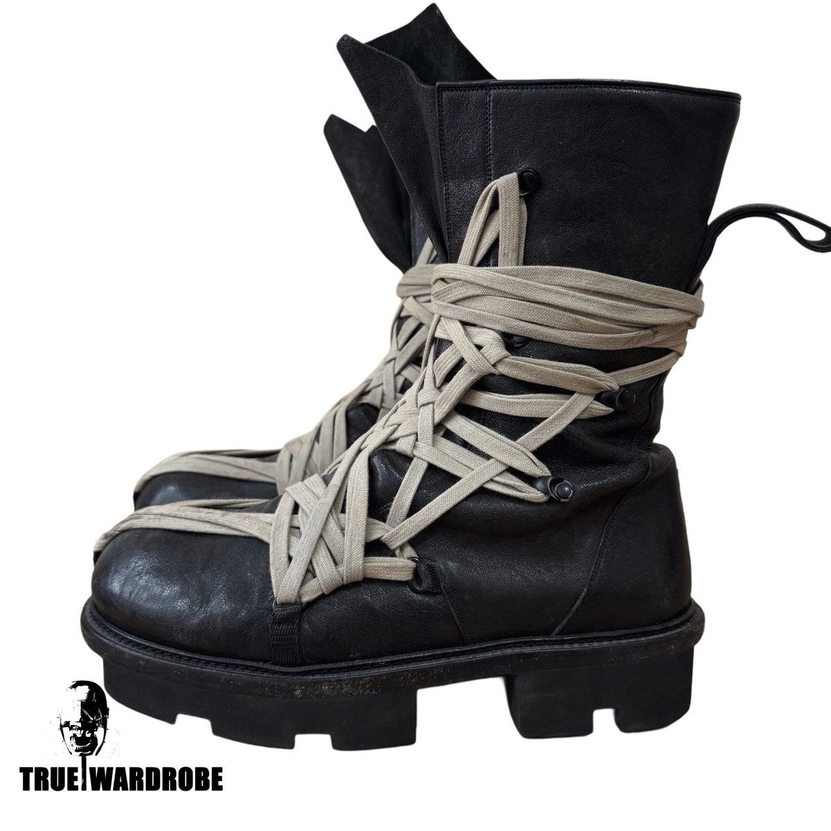 Rick Owens SS20 Rick Owens Megatooth Megalace Army Black Leather Boots Size US 10 / EU 43 - 3 Thumbnail