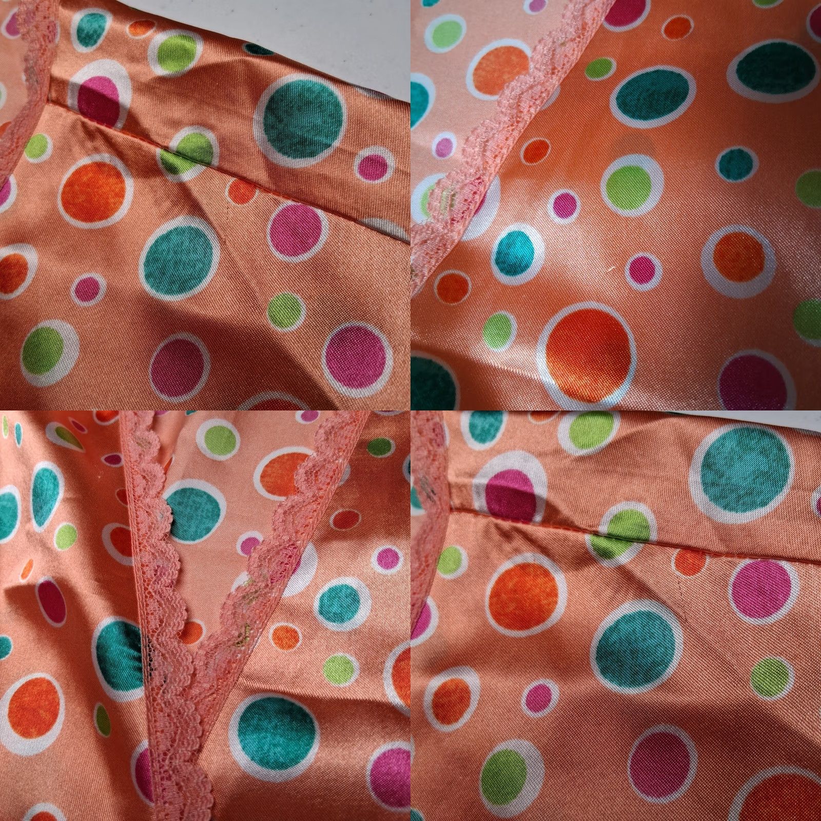 Vintage Vintage 1990s Leslie Fay Intimate Robe L Peach Satin Polka Dot Lace Trim READ Size ONE SIZE - 10 Thumbnail