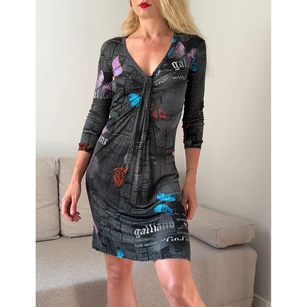 John Galliano John Galliano Butterfly Print Newspaper Mesh Dress Size FR36 Size XS / US 0-2 / IT 36-38 - 1 Thumbnail
