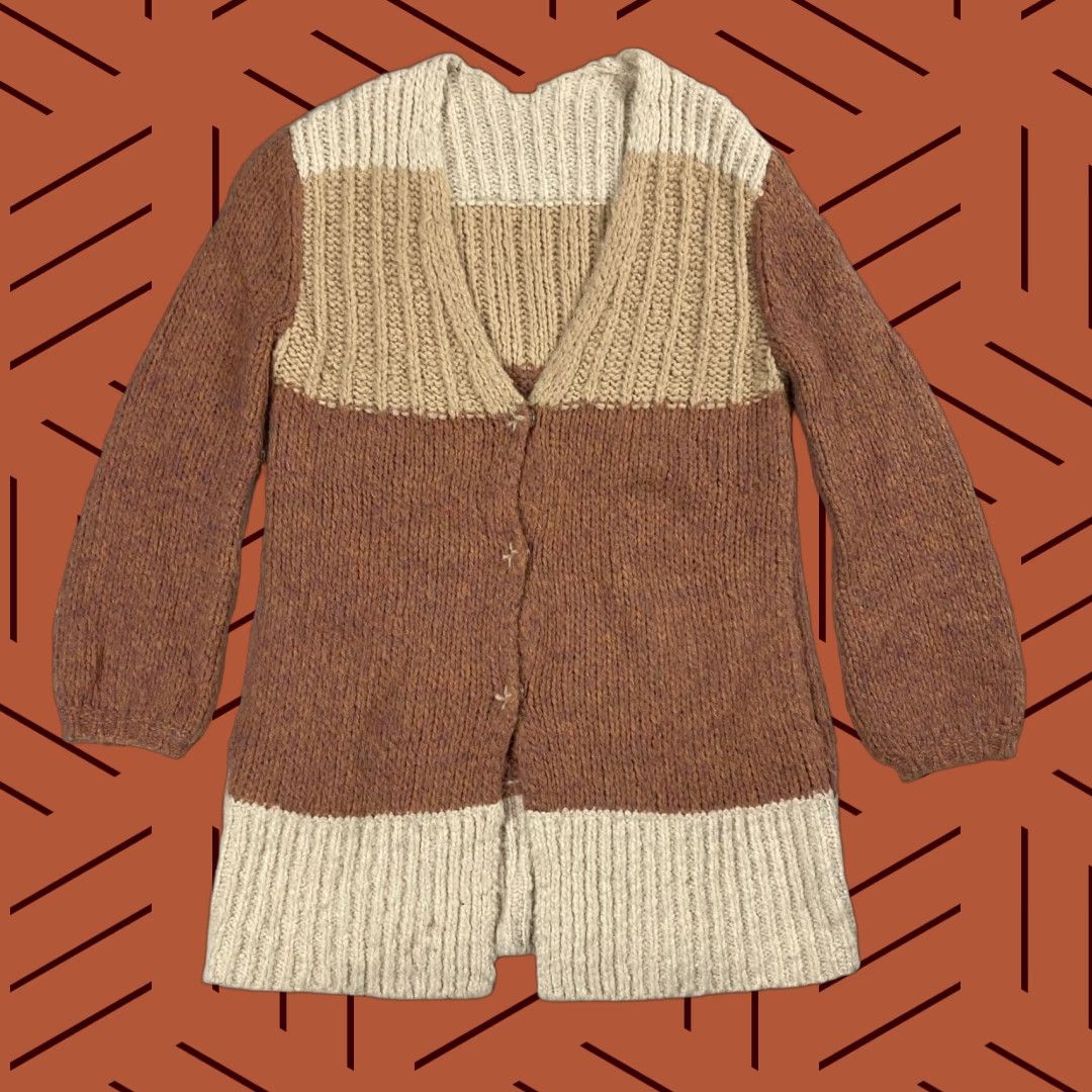 FREE PEOPLE Cardigan Sweater Womens Oversized Chunky-Knit Colorblock Beige Fair/Medium? No N/A