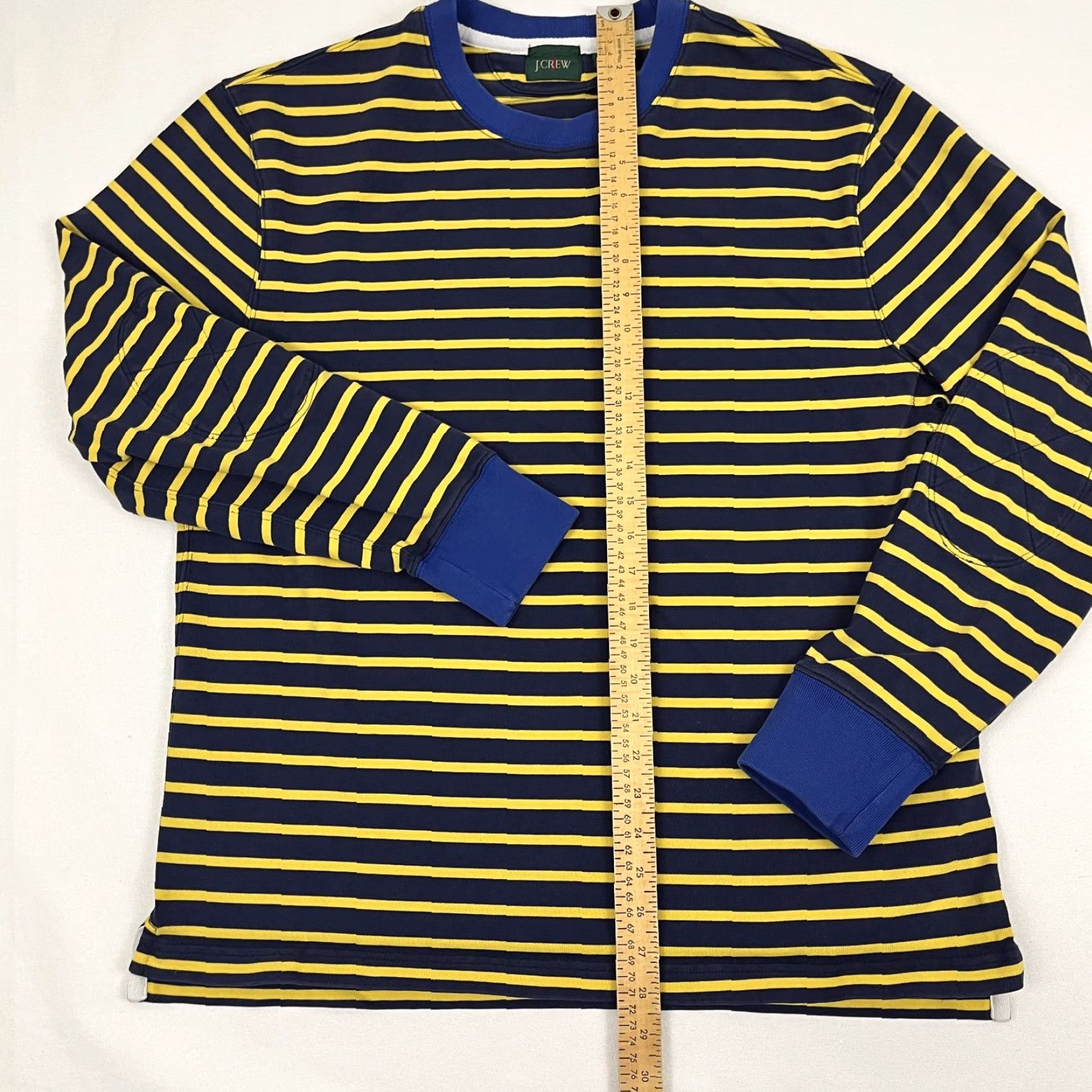 J.Crew J. Crew Shirt Mens Large Blue Yellow Striped Elbow Pads Crewneck Size US L / EU 52-54 / 3 - 4 Thumbnail