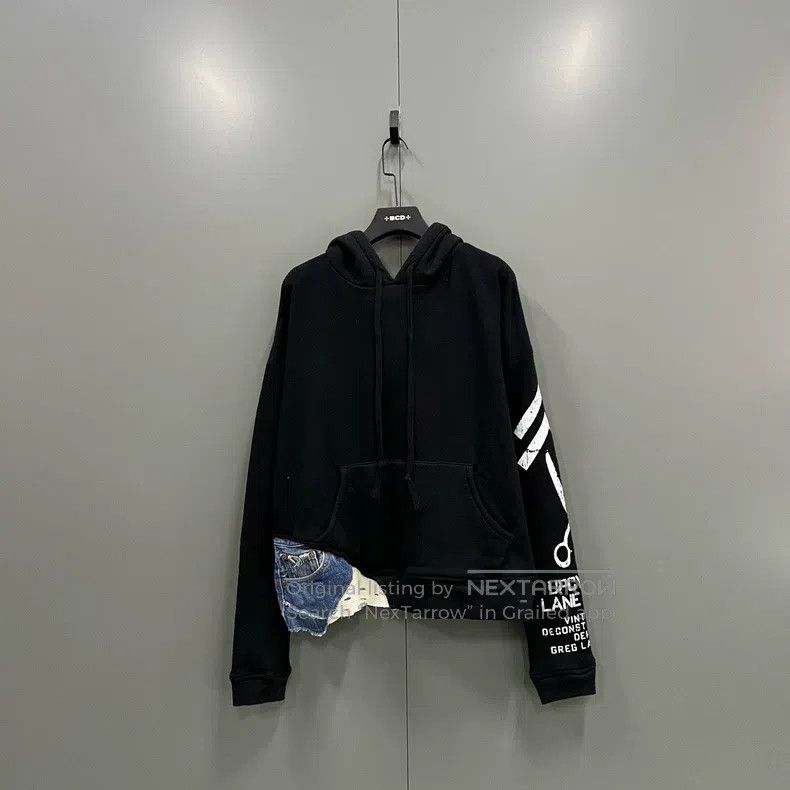 Greg Lauren Greg Lauren Fleece Destroyed Denim Patchwork Printed Hoodi Size US S / EU 44-46 / 1 - 1 Thumbnail
