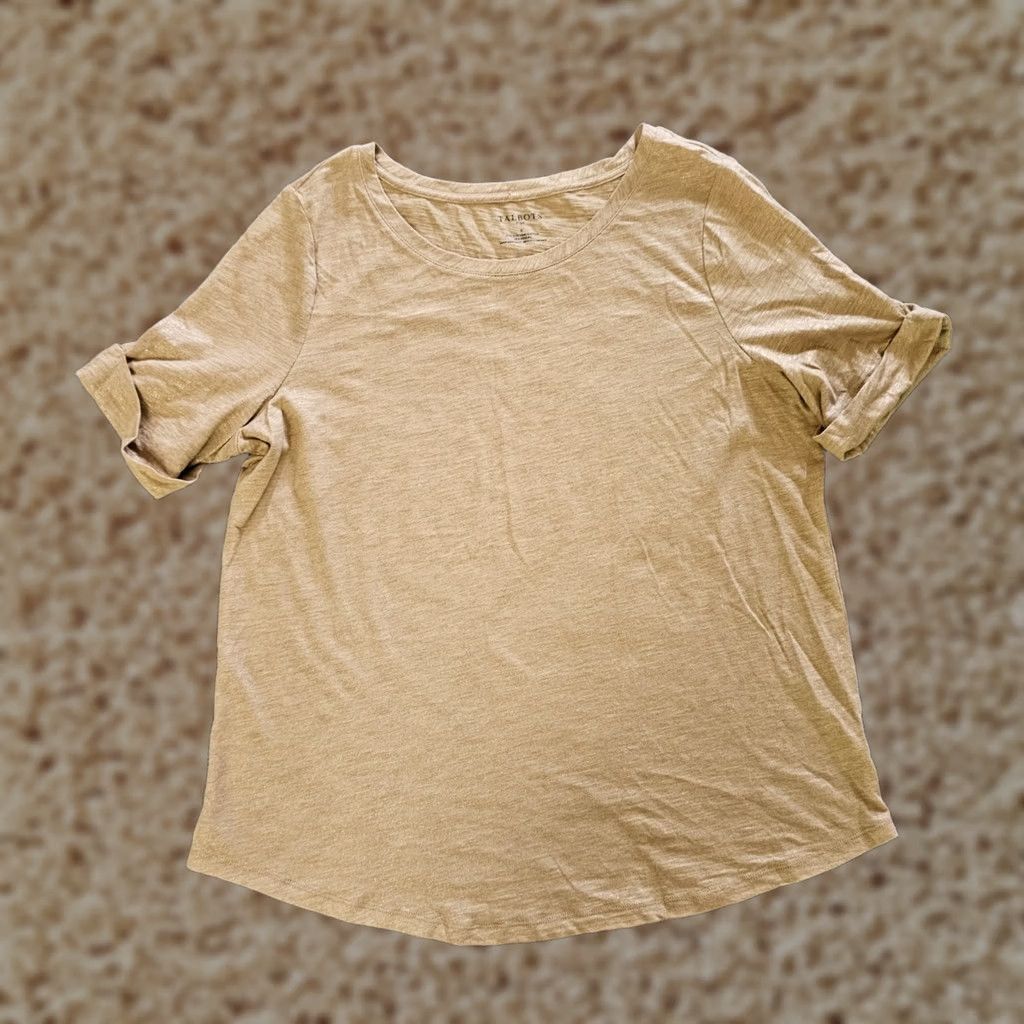 Talbots Talbots Top Womens 0X Beige Gold Shimmer Short Sleeve Round Neck Blouse Size XL / US 12-14 / IT 48-50 - 1 Thumbnail