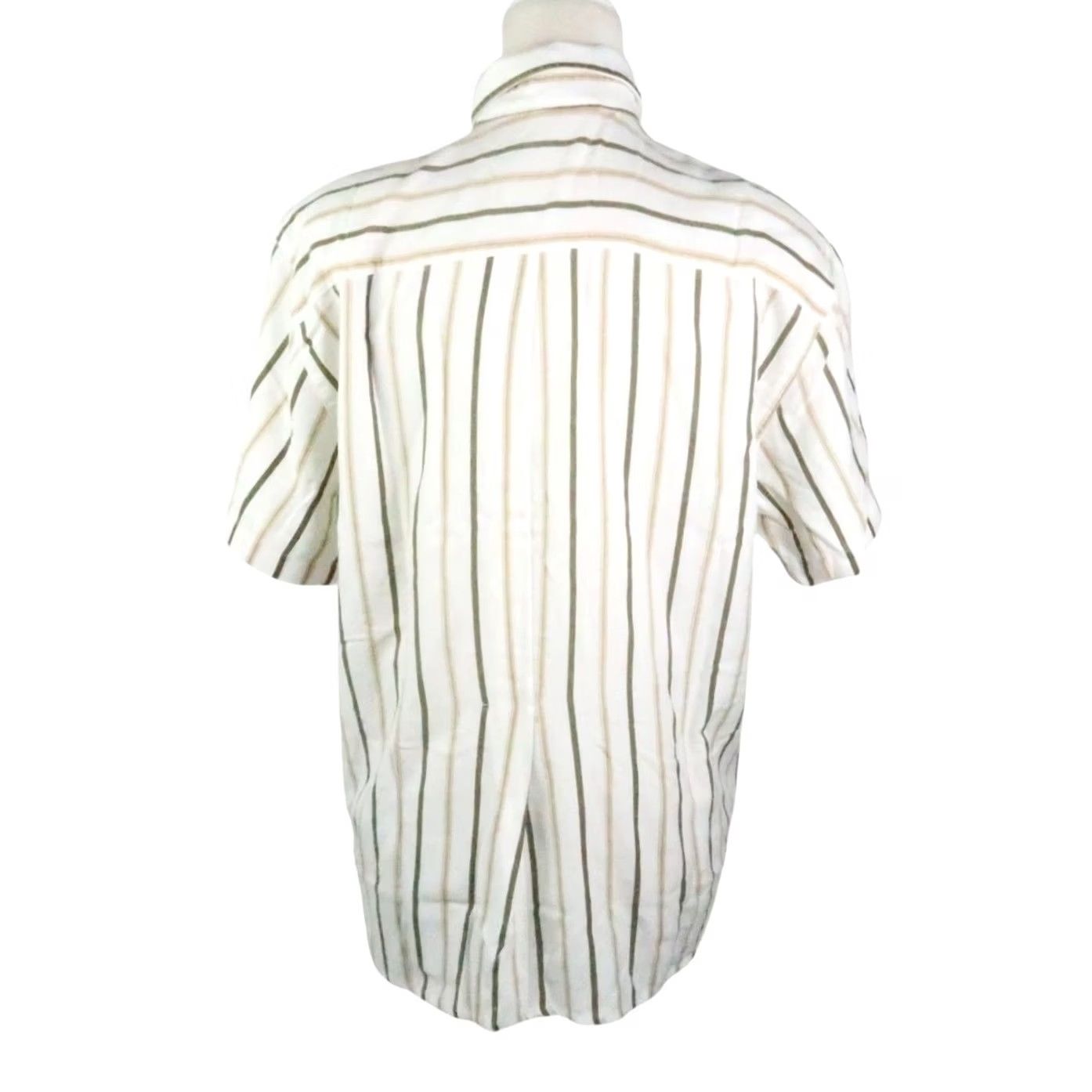 Levi's VINTAGE Levi's Cream Tan Green Stripe Short Sleeve Button-Down Top Shirt Womens Medium 70s 70s Cotton Collared Size M / US 6-8 / IT 42-44 - 4 Thumbnail