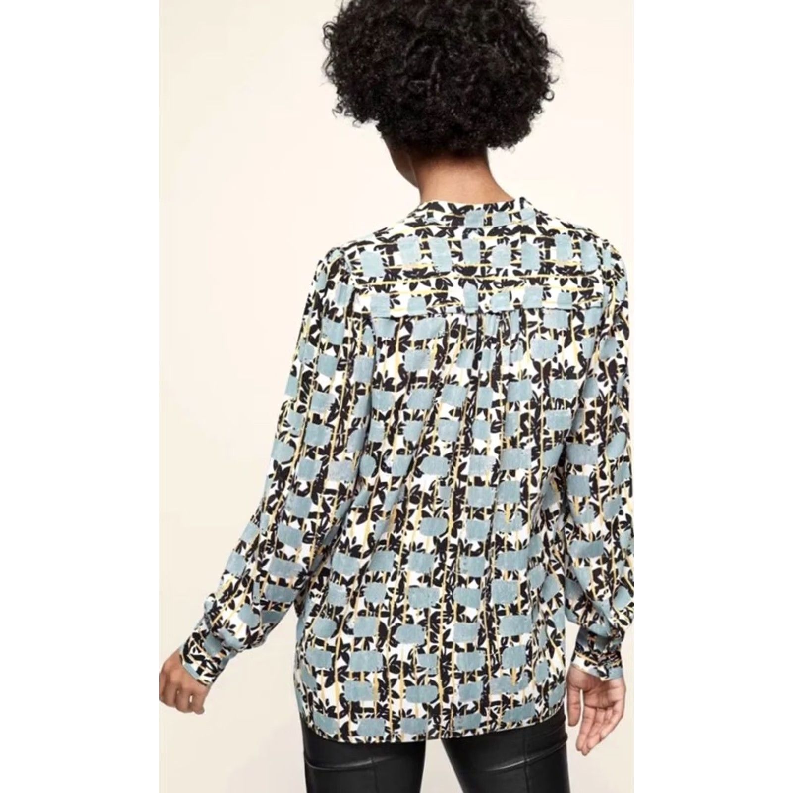 Reiss Reiss Shirt Womens 8 Karina Printed Collarless Button EUC Size M / US 6-8 / IT 42-44 - 3 Thumbnail