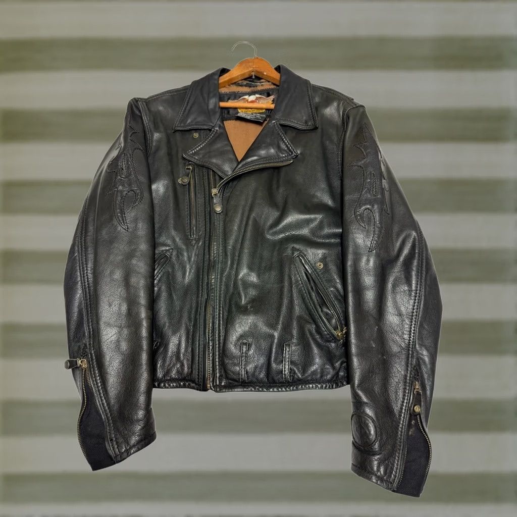 Harley Davidson Vintage Harley Davidson Leather Jacket Large Men’s Black Stitched Flame Size US L / EU 52-54 / 3 - 1 Thumbnail