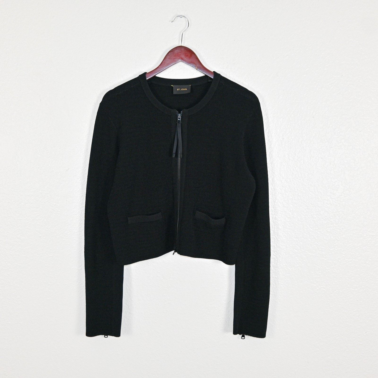 St. John ST. JOHN Collection $895 Black Zip Front Knit Jacket Large Size L / US 10 / IT 46 - 2 Thumbnail