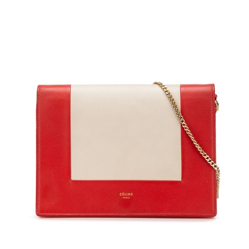 Celine Celine Leather Frame Evening Bag Chain Shoulder Wallet Leather Other in Red, Women's