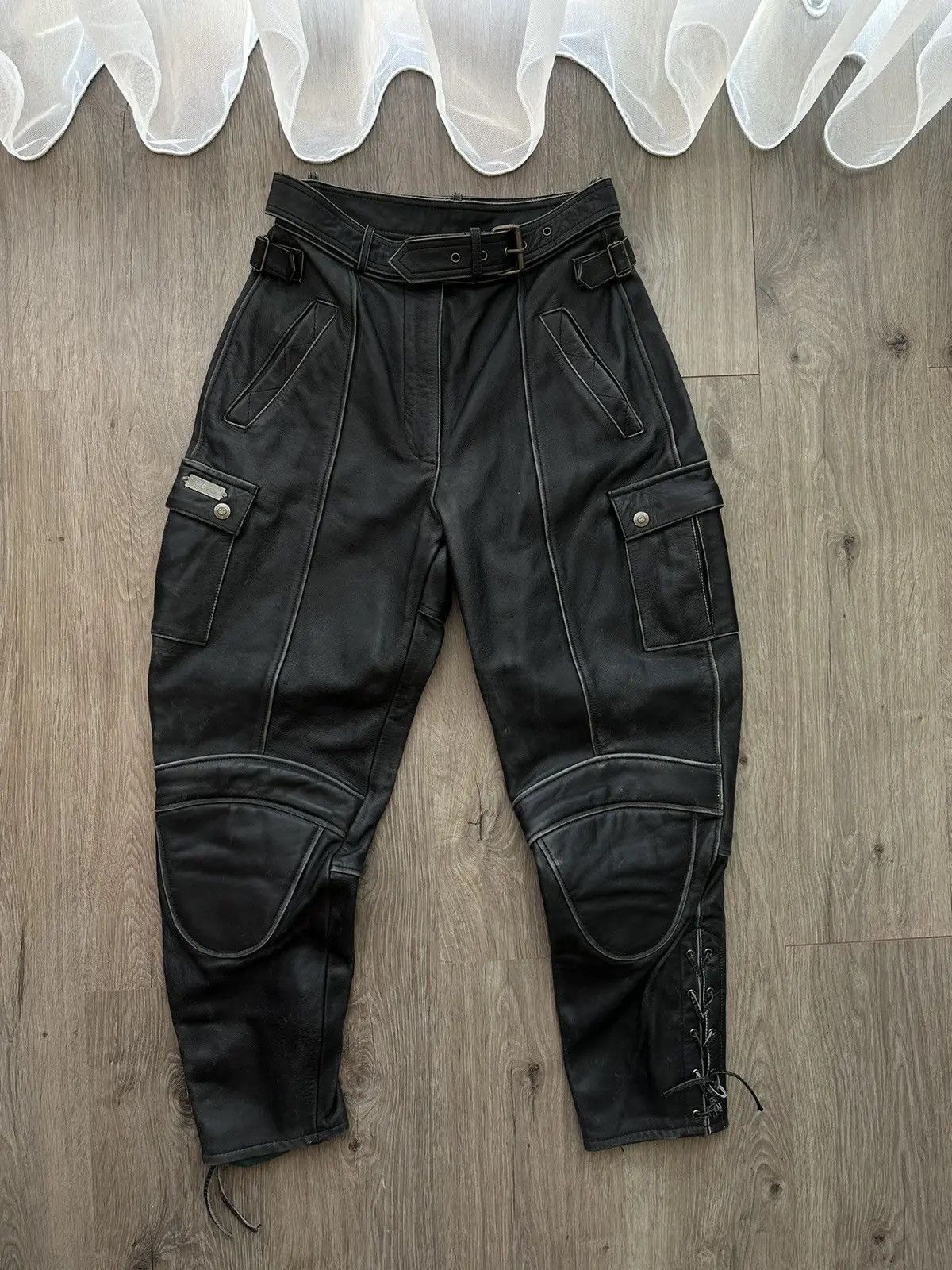 Genuine Leather × Vintage Vintage Genuine Leather Chicago Moto Cargo Black Pants Size US 34 / EU 50 - 2 Thumbnail