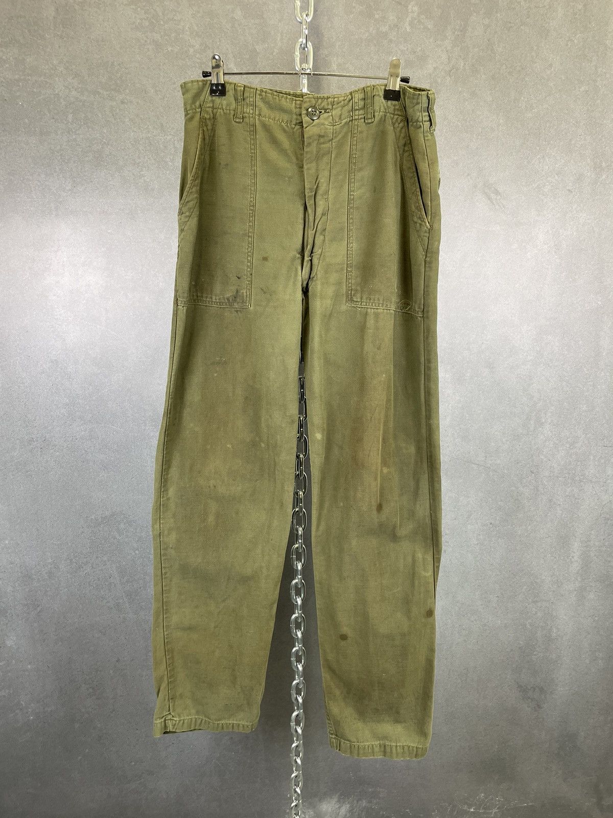 image of Vintage Military Og-107 Fatigue Pants. Distressed in Green, Men's (Size 30)