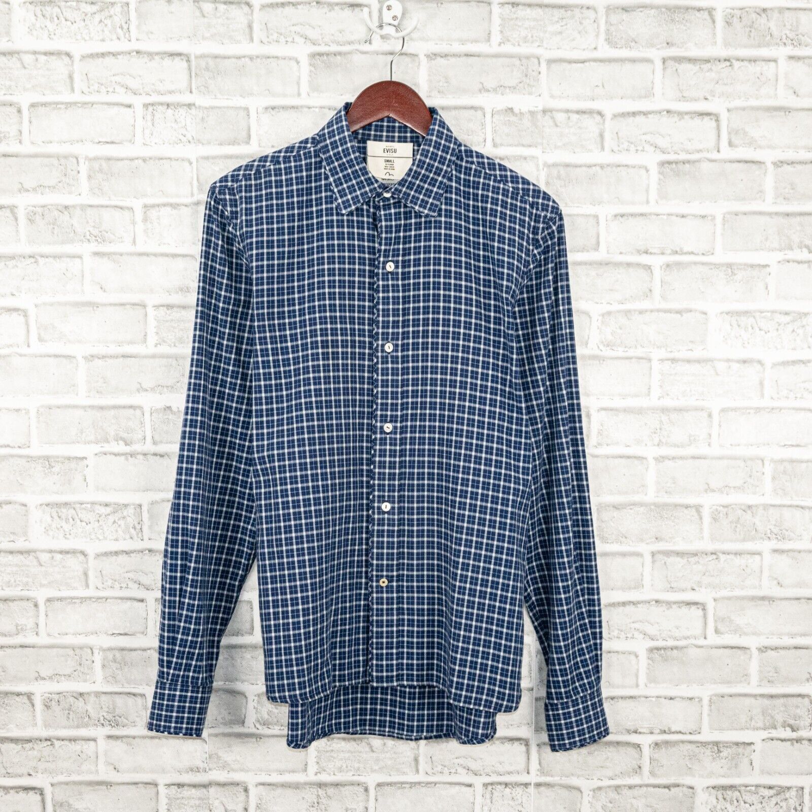 Evisu EVISU Men's Button up Shirt Long Sleeve Blue check Cotton Size US S / EU 44-46 / 1 - 2 Thumbnail