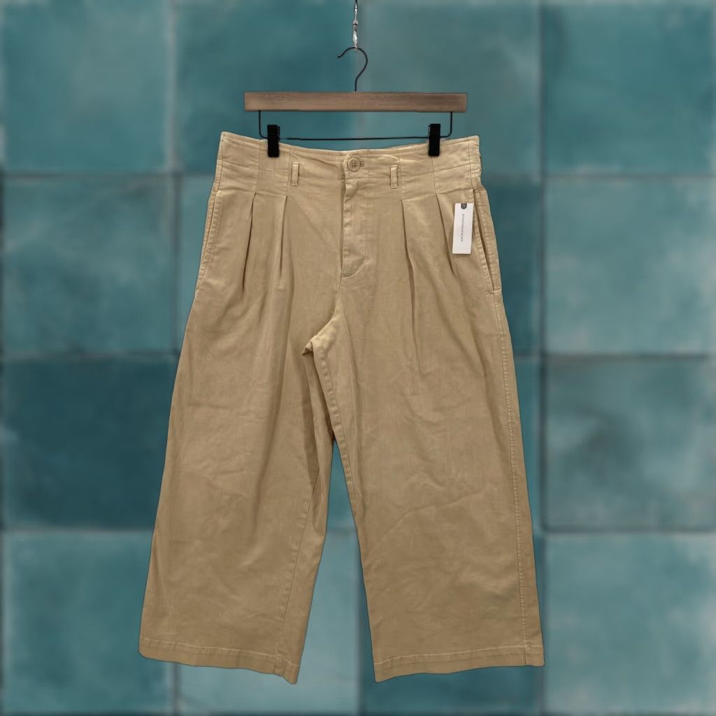 Vintage Maeve Pants Womens 10 Beige Wide Leg Pleated Crop Stretch Twill Front Pockets Zip Button Preppy Workwear Casual Size 32" / US 10 / IT 46 - 1 Thumbnail