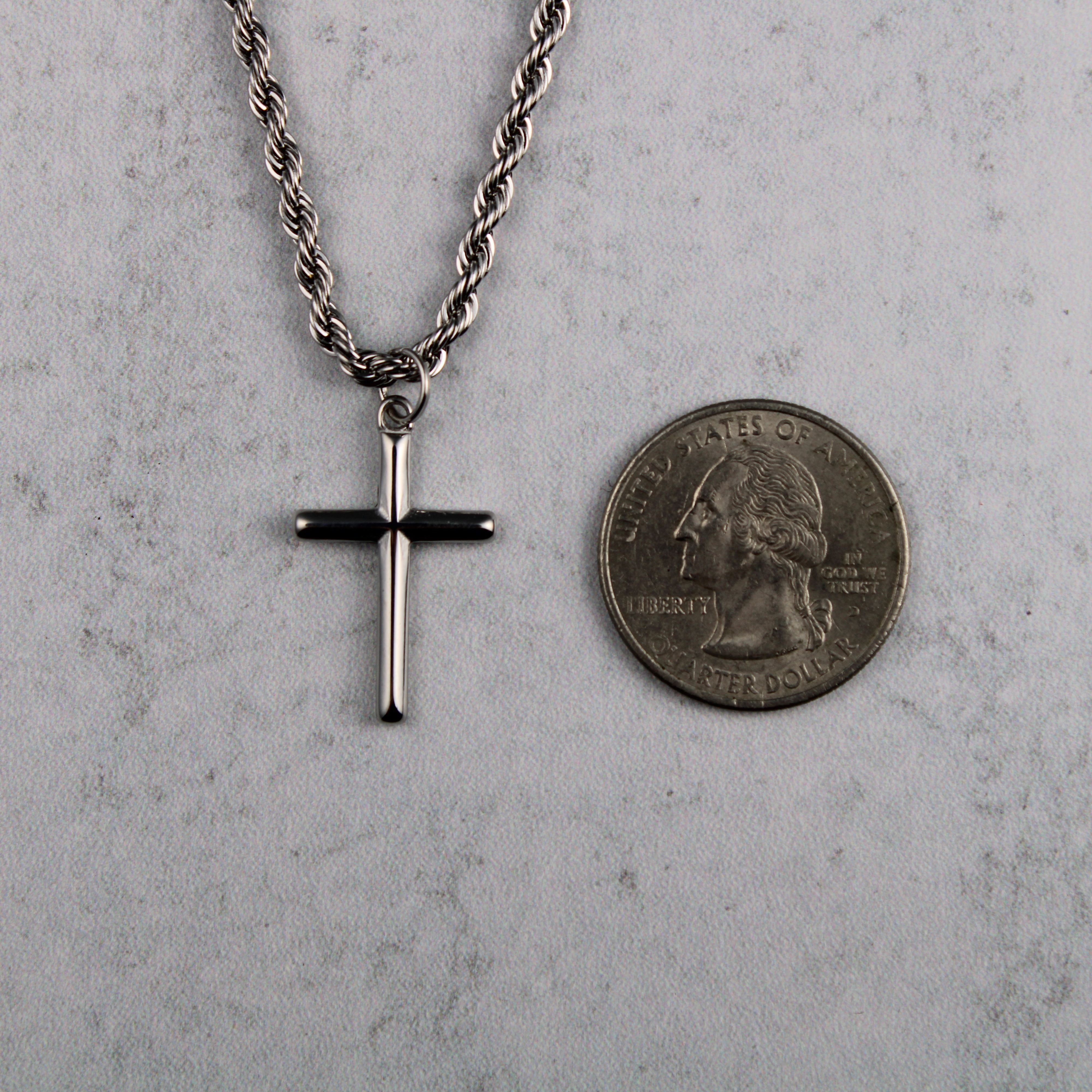 Jewelry Silver Cross Pendant Necklace With Rope Chain Size ONE SIZE - 5 Thumbnail
