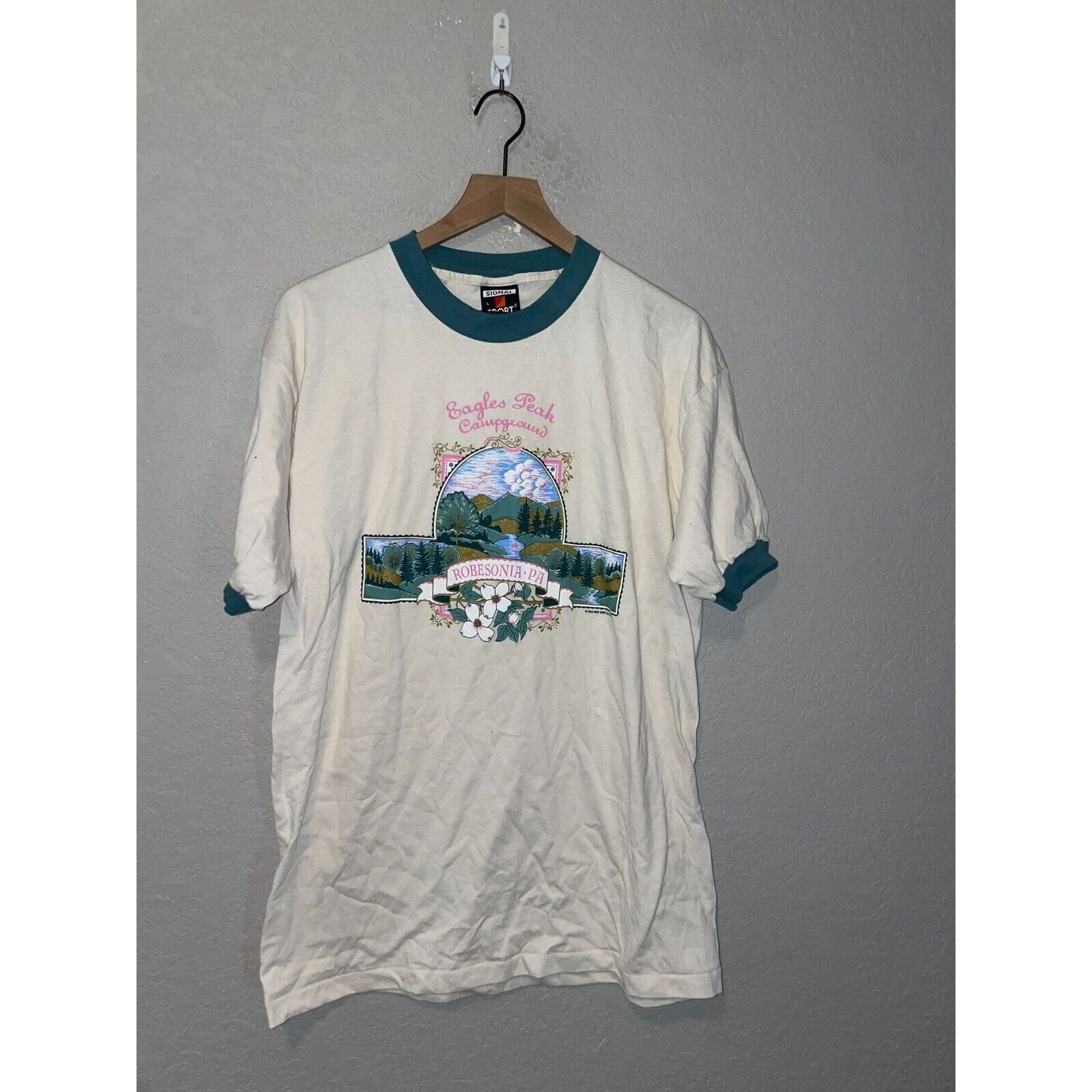 Signal Sport 90s Vintage Eagles Peak Robesonia White Ringer Shirt Large Size US L / EU 52-54 / 3 - 1 Thumbnail