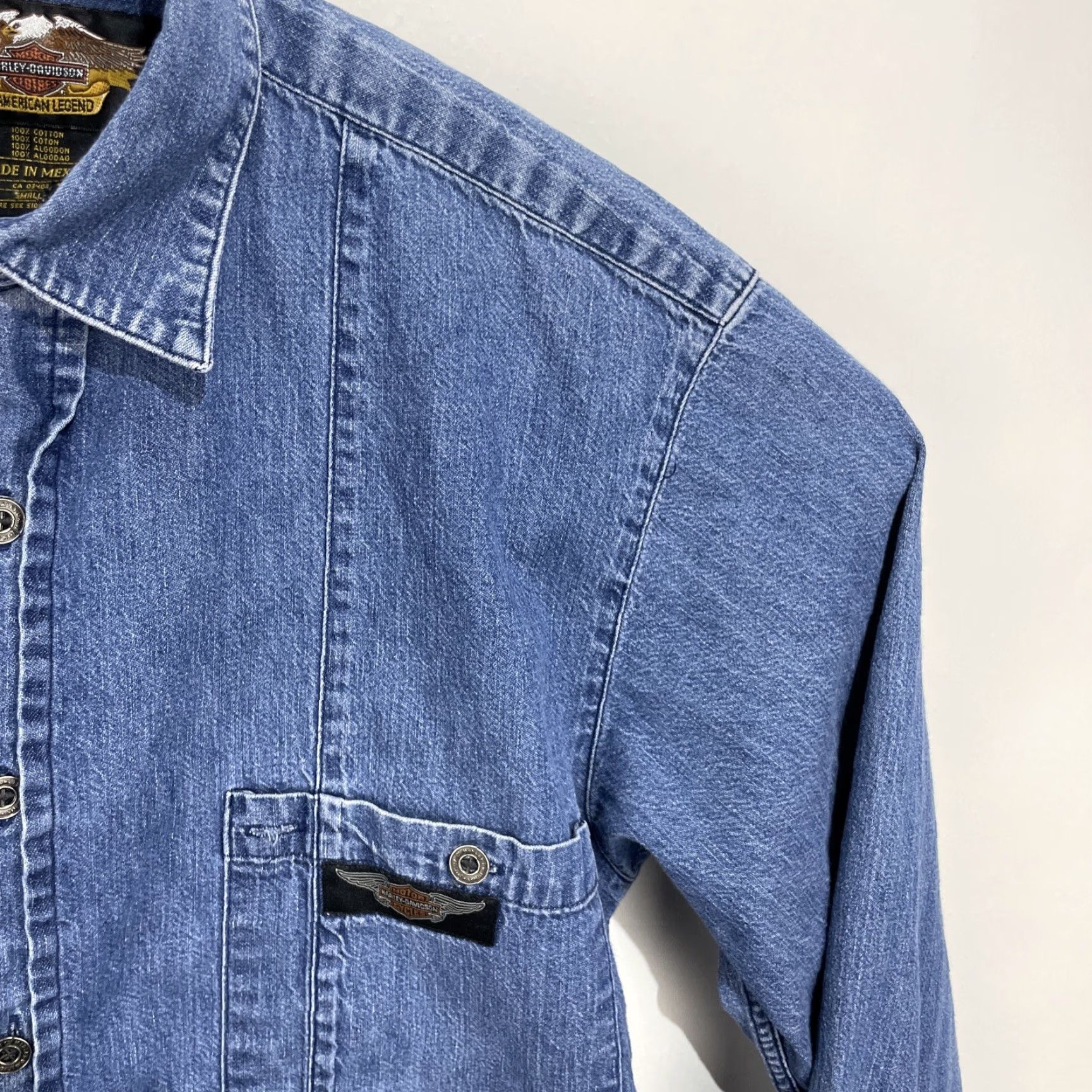 Harley Davidson Vintage Harley-Davidson Motorcycles Mens Denim Shirt Long Sleeve Button-Up Blue Size US L / EU 52-54 / 3 - 5 Thumbnail