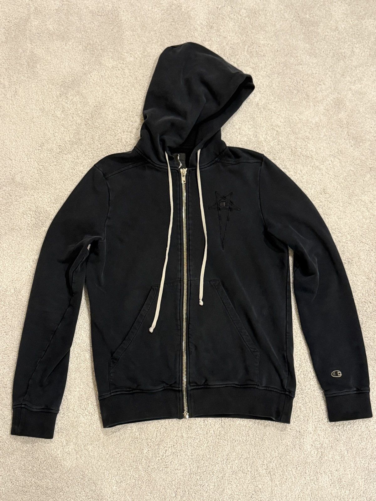 Rick owens×Champion ブラック ジップアップパーカー XS Rick Owens - Rick Owens X Champion Mesh Jasons Hoodie | HBX