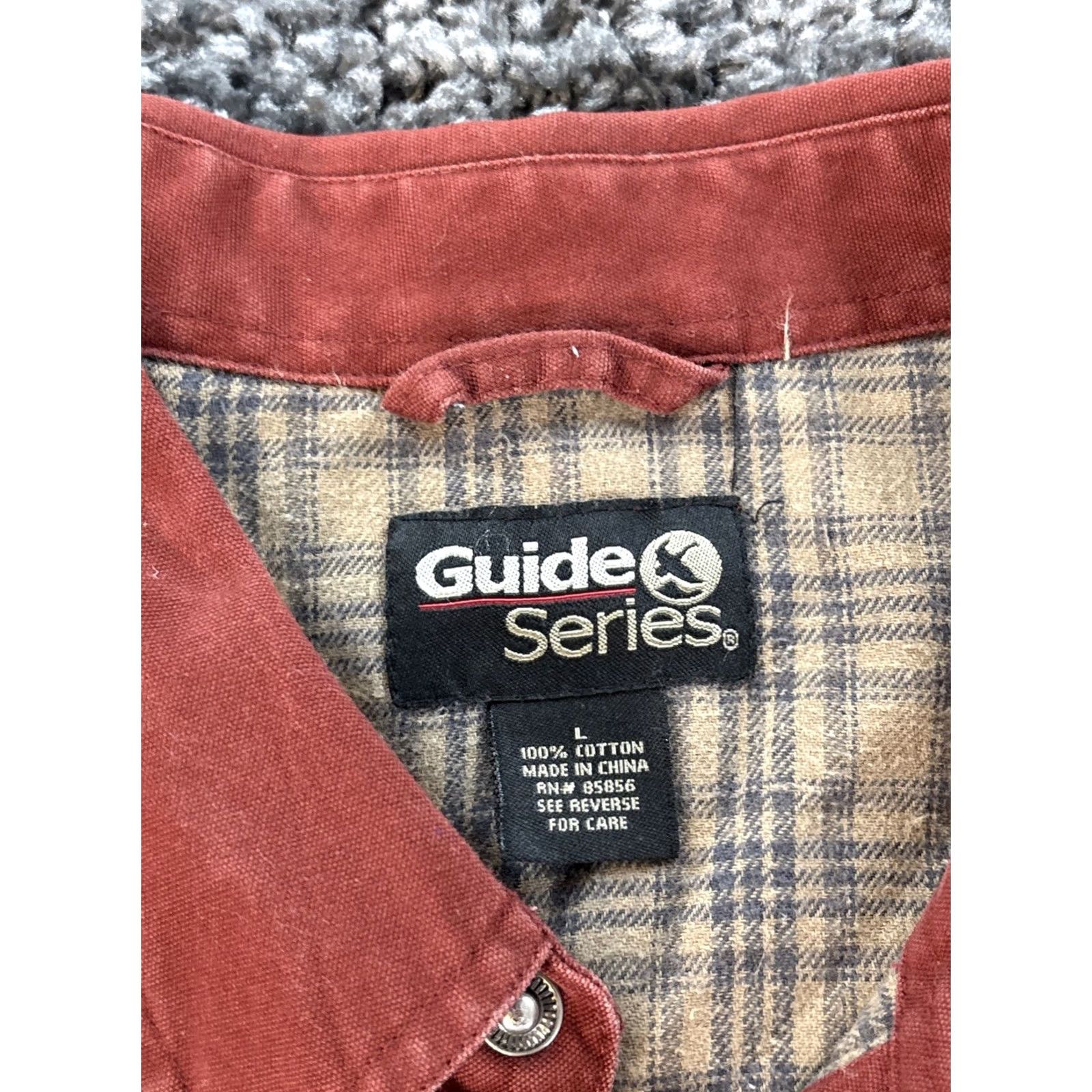 Vintage Guide Series Mens Jacket Shirt L Burgundy Flannel Lined Canvas Workwear Cotton Button Pockets Insulated Casual Winter 70s Western Dad Mens Size US L / EU 52-54 / 3 - 4 Thumbnail