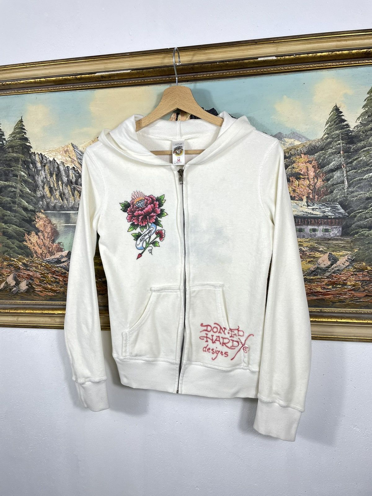 Christian Audigier × Ed Hardy × Vintage Ed Hardy Retro 00s Hoodie Velvet Cyber Affliction Grunge Size US XS / EU 42 / 0 - 3 Thumbnail
