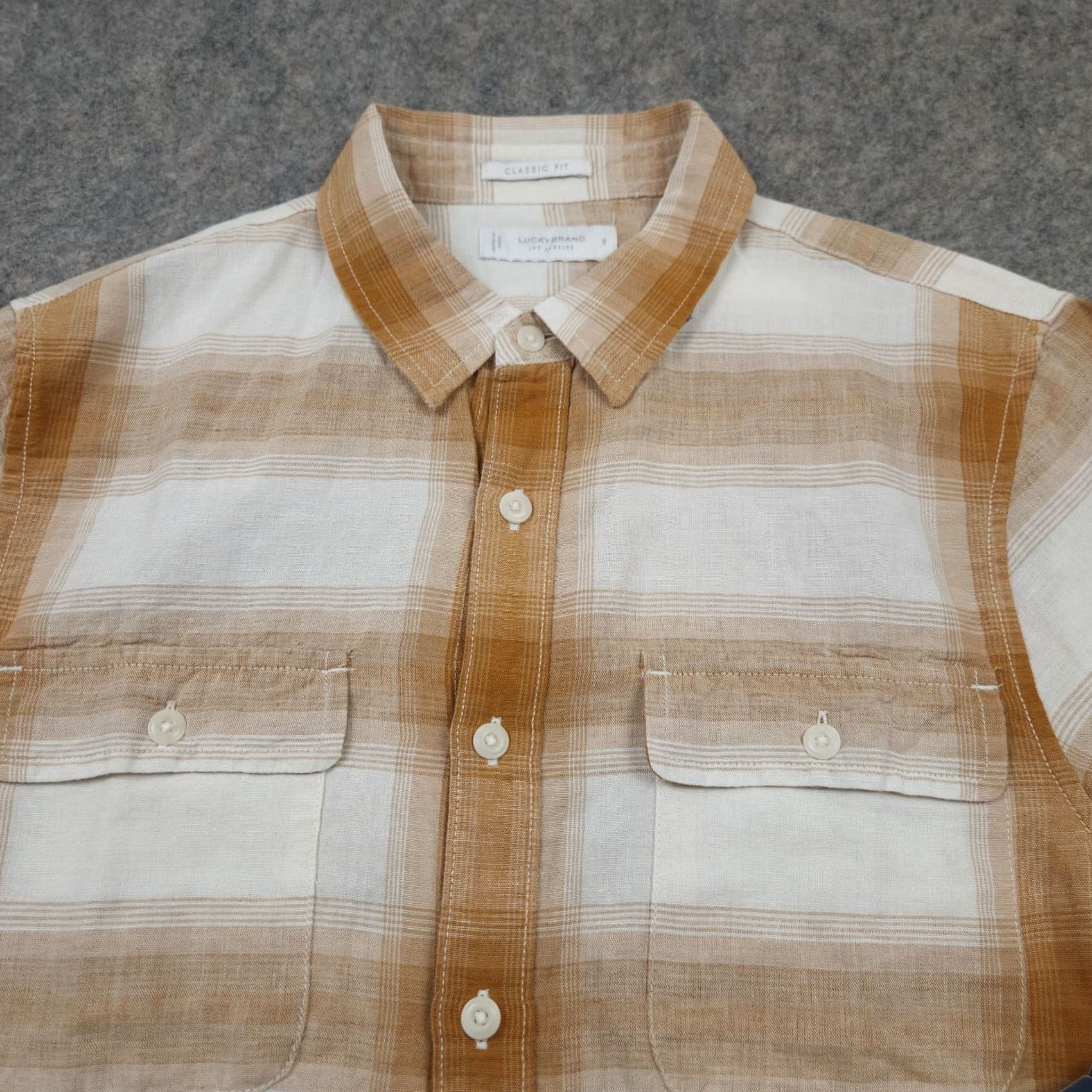 Lucky Brand Lucky Brand Shirt Mens Small Gold Plaid Short Sleeve Button Up Classic Fit Size US S / EU 44-46 / 1 - 2 Thumbnail