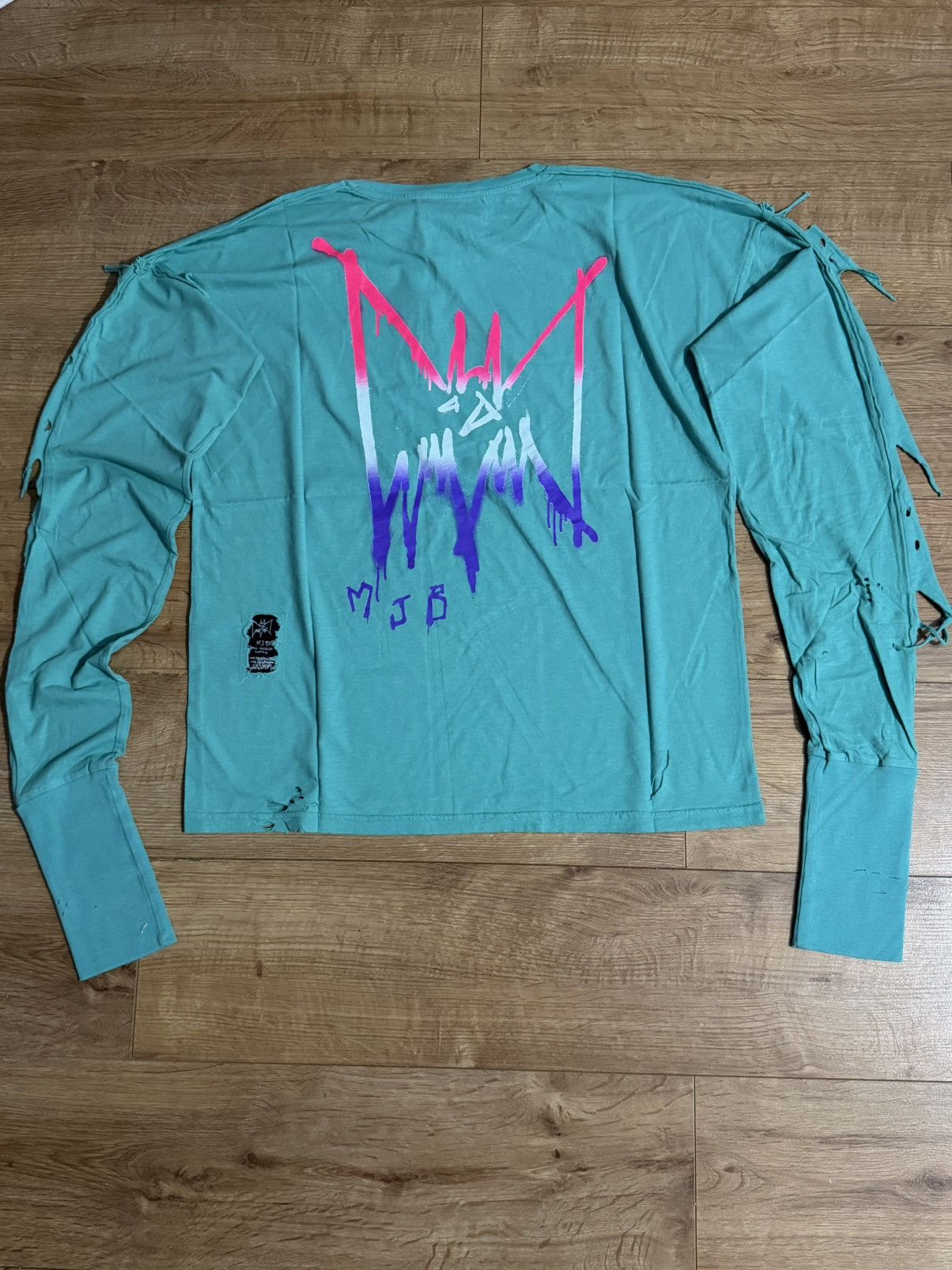 Marc Jacques Burton Marc Jacques Burton “Neon Teal Distressed” Long Sleeve Top Size US S / EU 44-46 / 1 - 2 Thumbnail