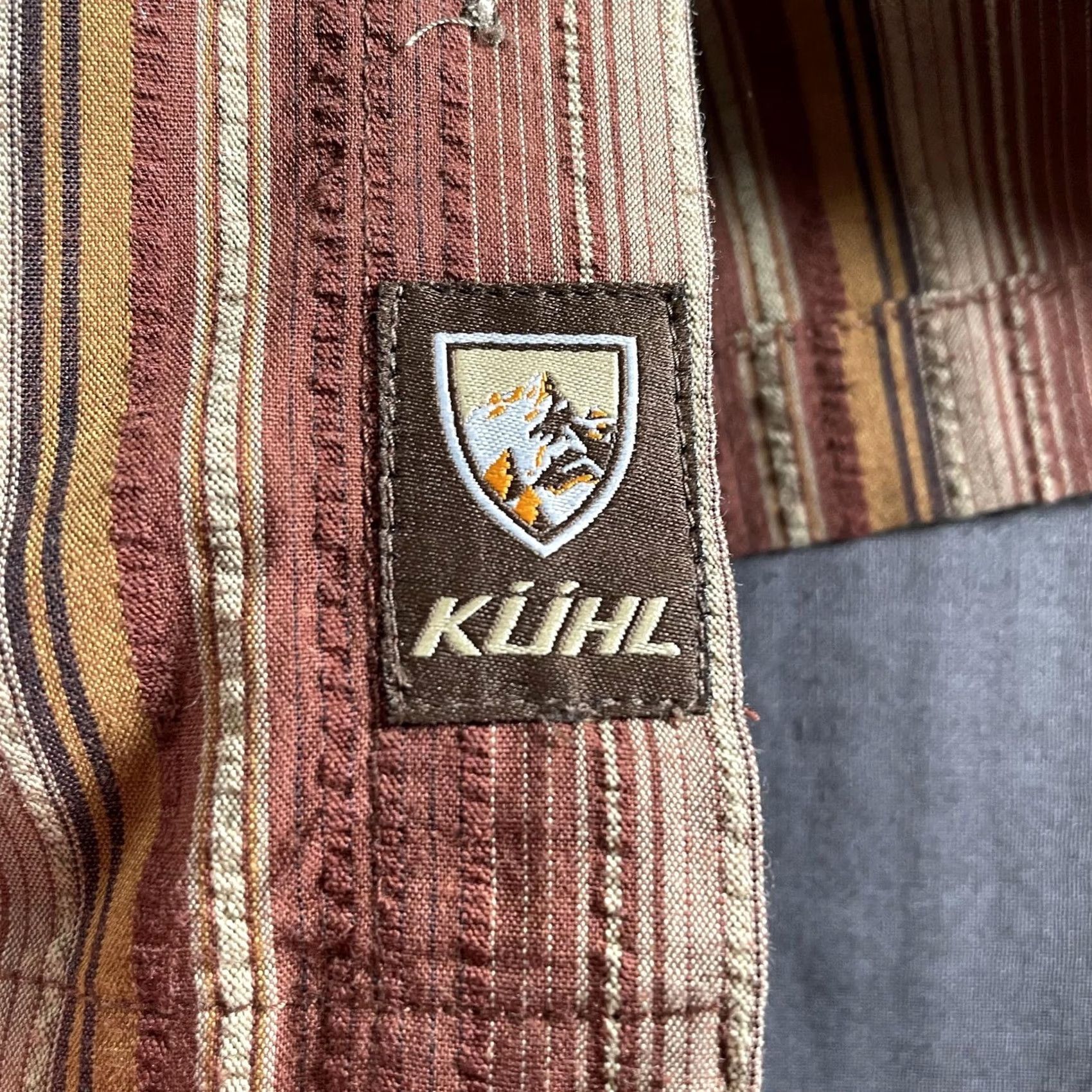 Vintage KÜHL Shirt Mens 2XL Brown Red Striped Short Sleeve Button Front Outdoor Casual Size US XXL / EU 58 / 5 - 6 Thumbnail