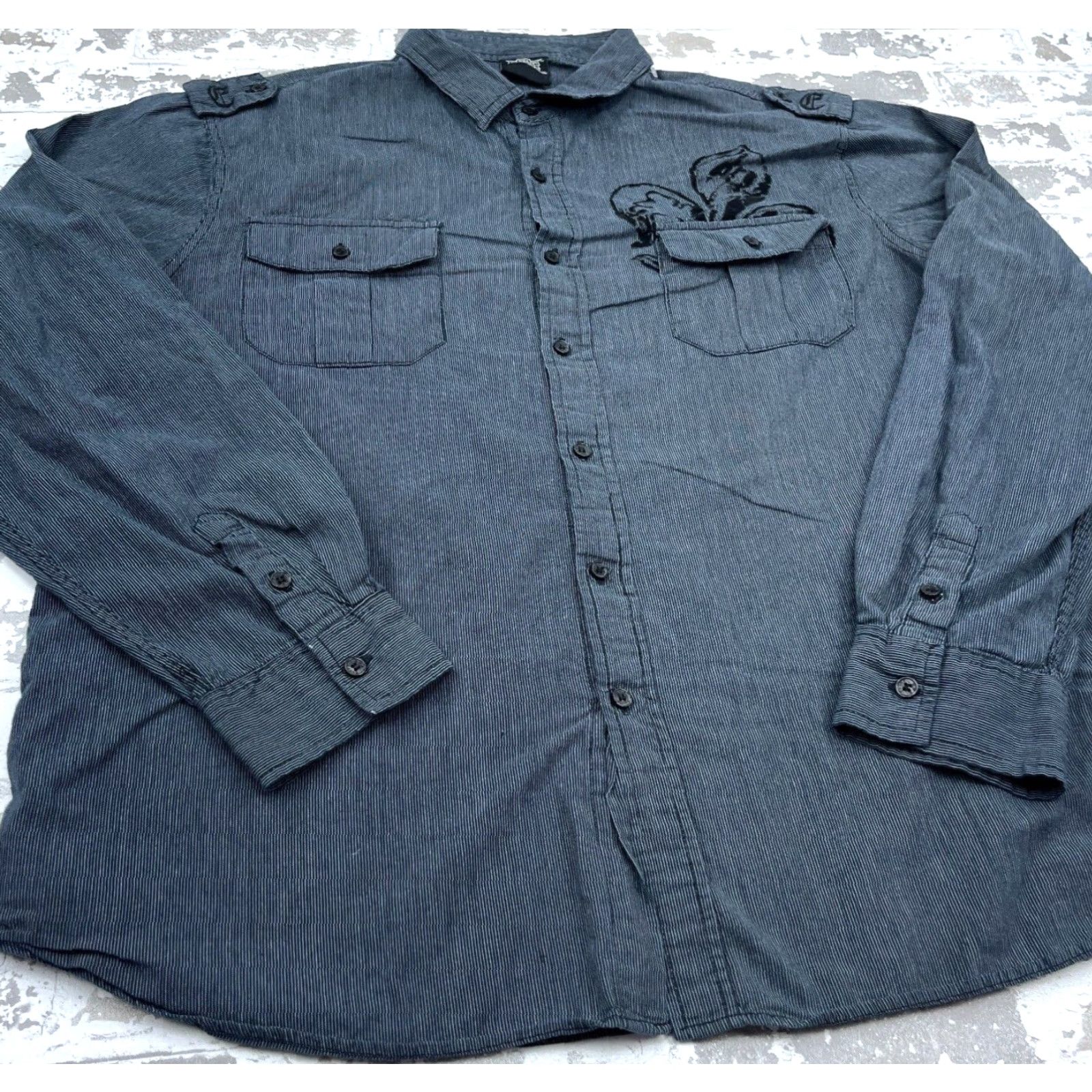 Vintage VINTAGE MMA Elite Shirt Men 2XL Black Striped Button Up Georgia Punk Western Cowboy Modern Y2K Goth Adults Mens Size US XXL / EU 58 / 5 - 3 Thumbnail