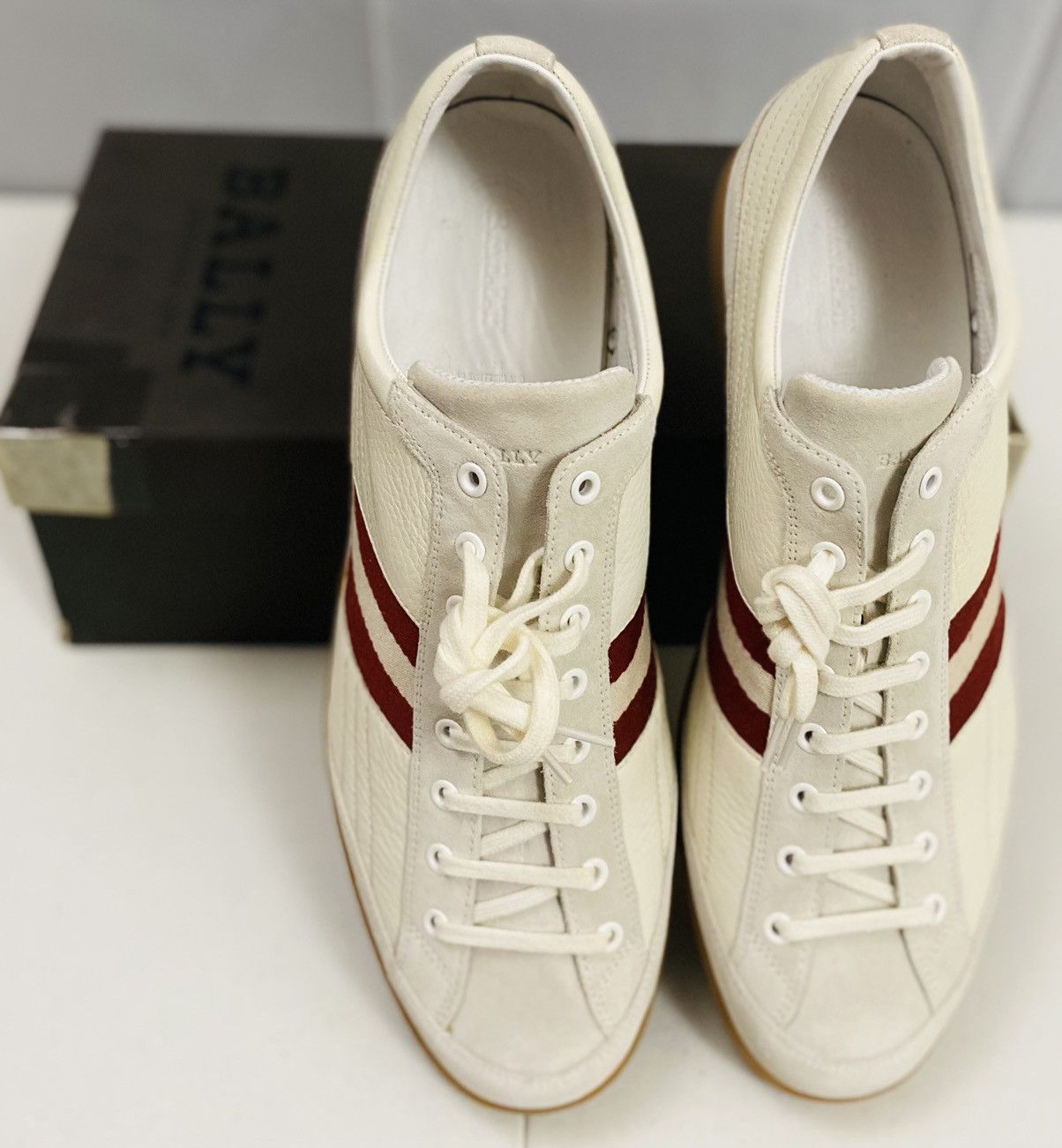 Bally Bally White/Cement Leather/Suede Stripe Nate Sneaker 12 NIB Size US 12 / EU 45 - 6 Thumbnail