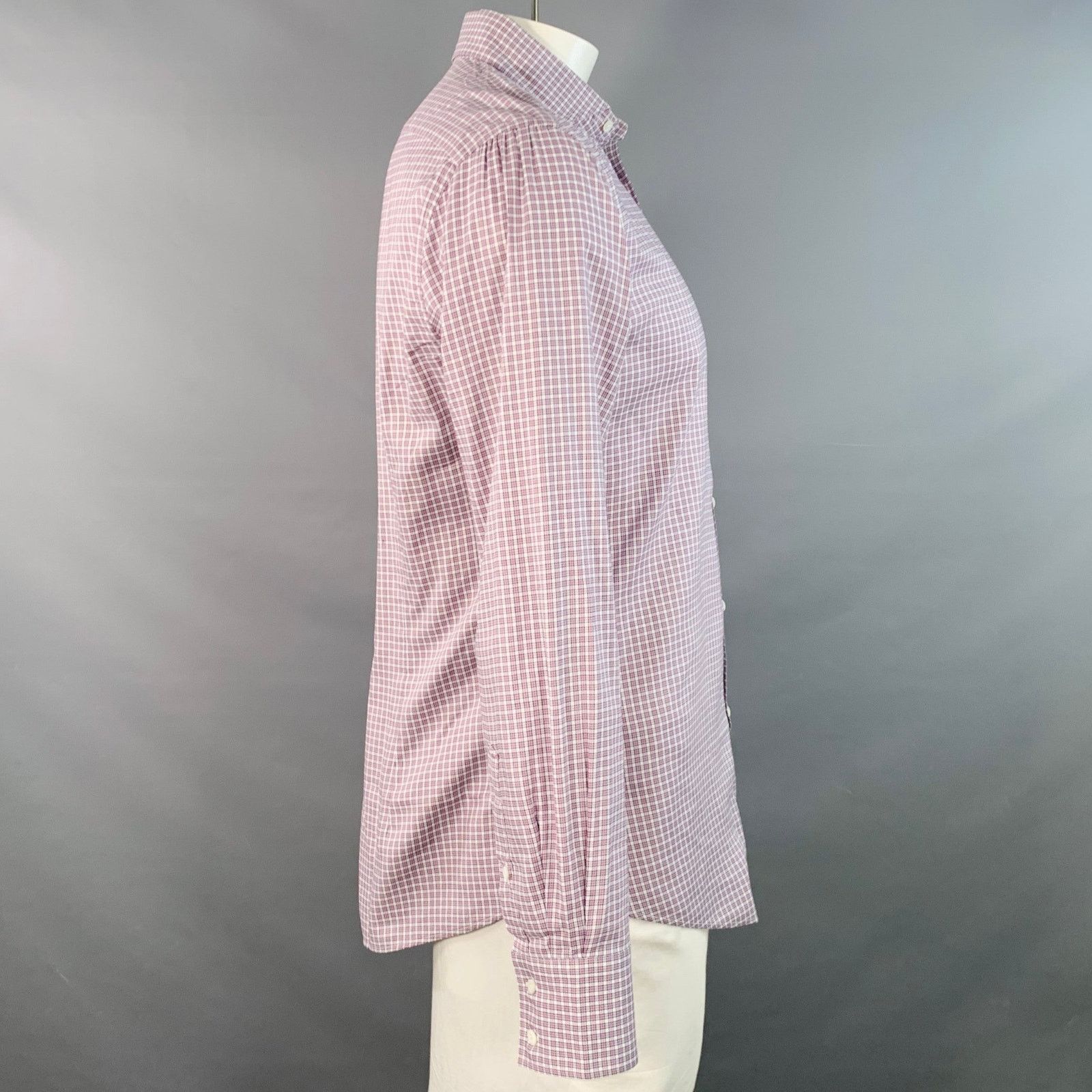 Brunello Cucinelli XL Purple White Checkered Cotton Slim Fit Long Sleeve Shirt Size US XL / EU 56 / 4 - 3 Thumbnail