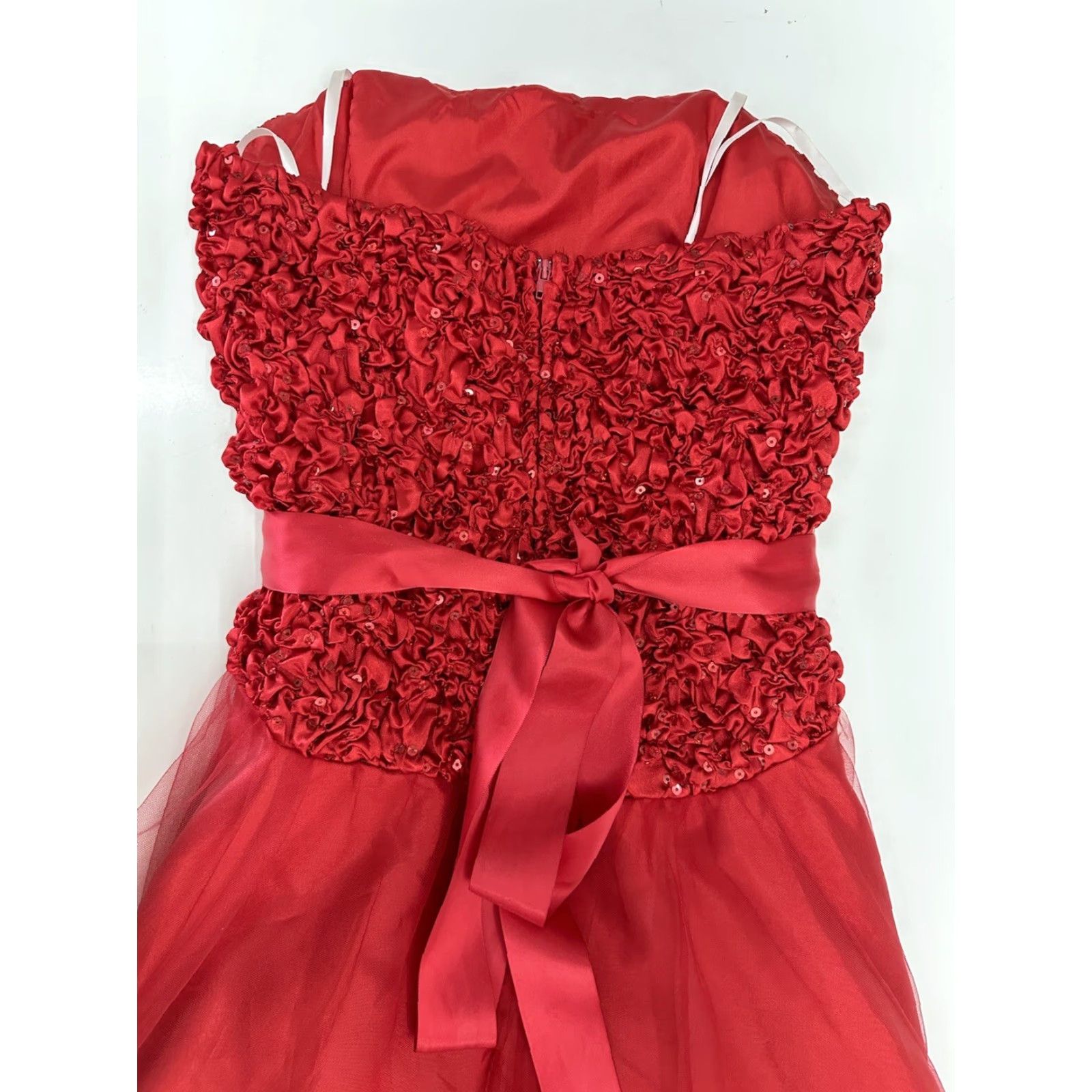 Vintage VINTAGE? (No) Steppin Out Red Strapless Mini Dress Belted Ruffled Cocktail 8 Womens Dress Summer Fall Spring Party/Formal Size M / US 6-8 / IT 42-44 - 7 Thumbnail
