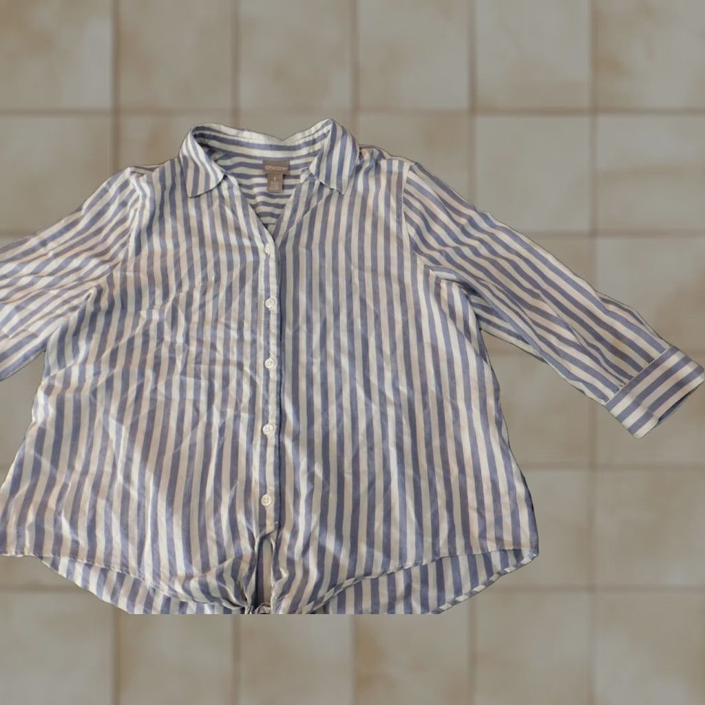 Vintage Chicos Button-Up Shirt Womens 1 Blue Striped Lyocell Long Sleeve Collared Casual Designer Classic Oversized Regular Size XS / US 0-2 / IT 36-38 - 1 Thumbnail