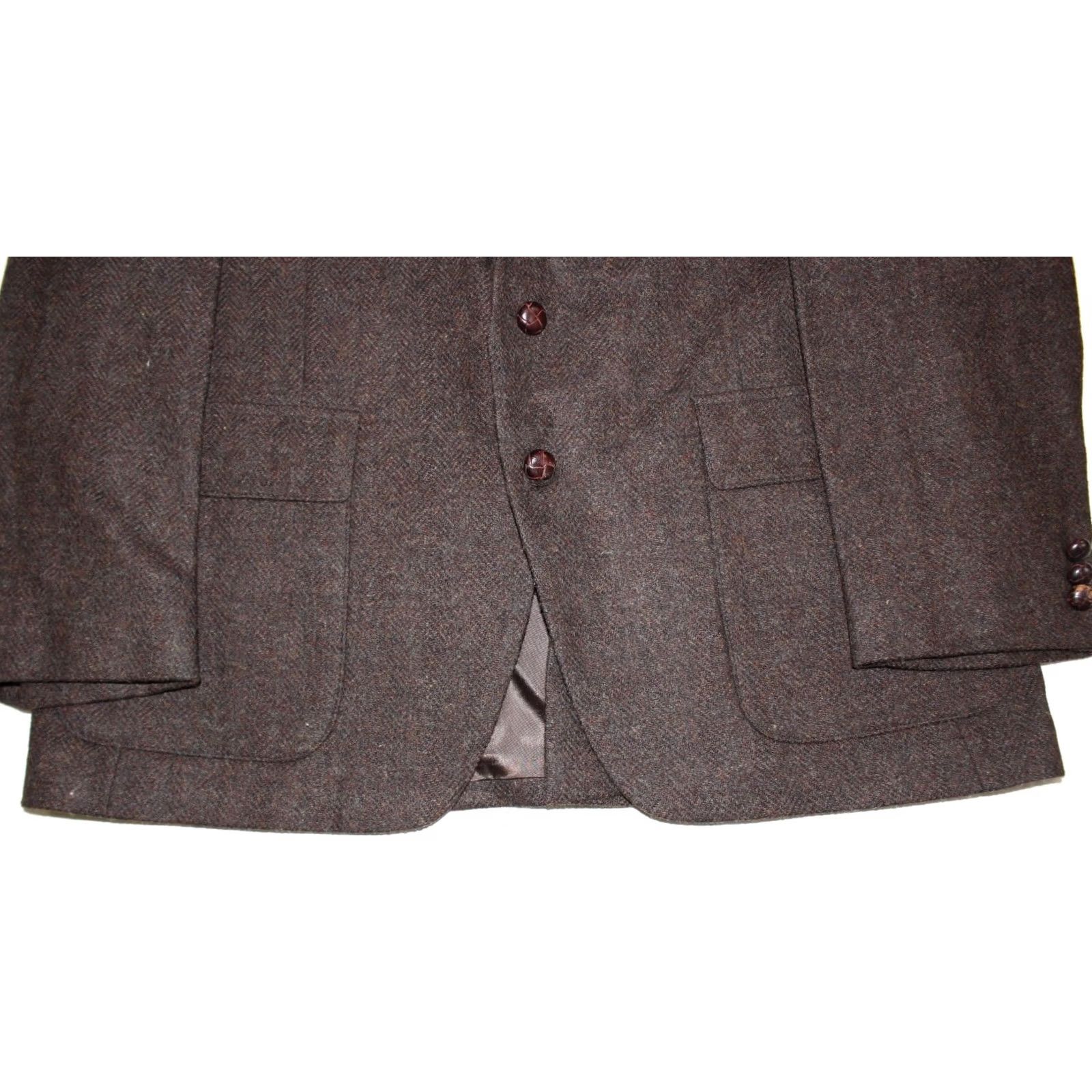 Farah Vintage Farah Wolff Blazer Men 44 R 100% Pure Wool Tweed Herringbone Brown Size 44R - 2 Thumbnail