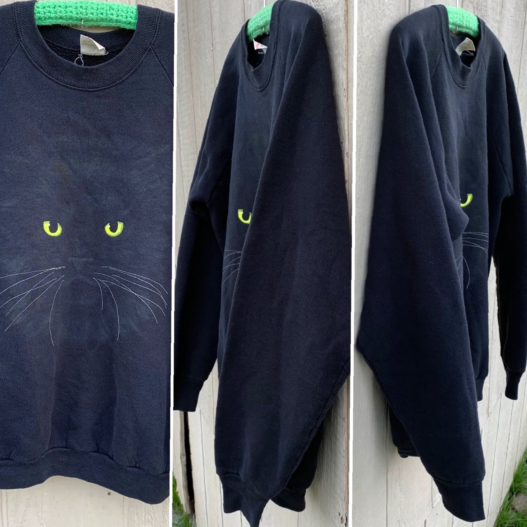 Fruit Of The Loom VINTAGE Fruit of the Loom Sweatshirt Raglan Black Cat Graphic Print Crew Neck XL Mens Size US XL / EU 56 / 4 - 5 Thumbnail