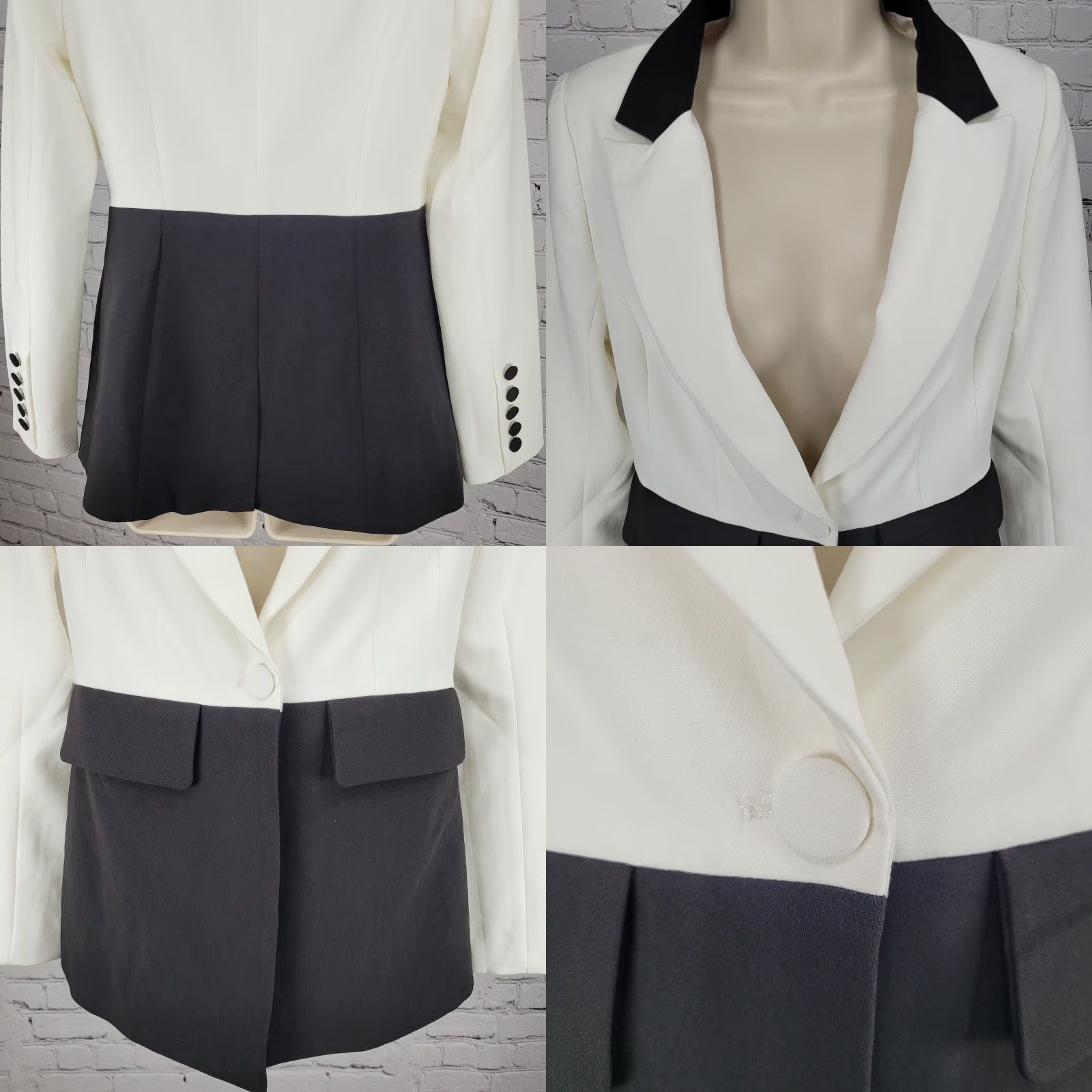 Bebe NWT Bebe Black & White Woven Twill Colorblock Notch Stretch Jacket Blazer Size 2 Size XS / US 0-2 / IT 36-38 - 8 Thumbnail