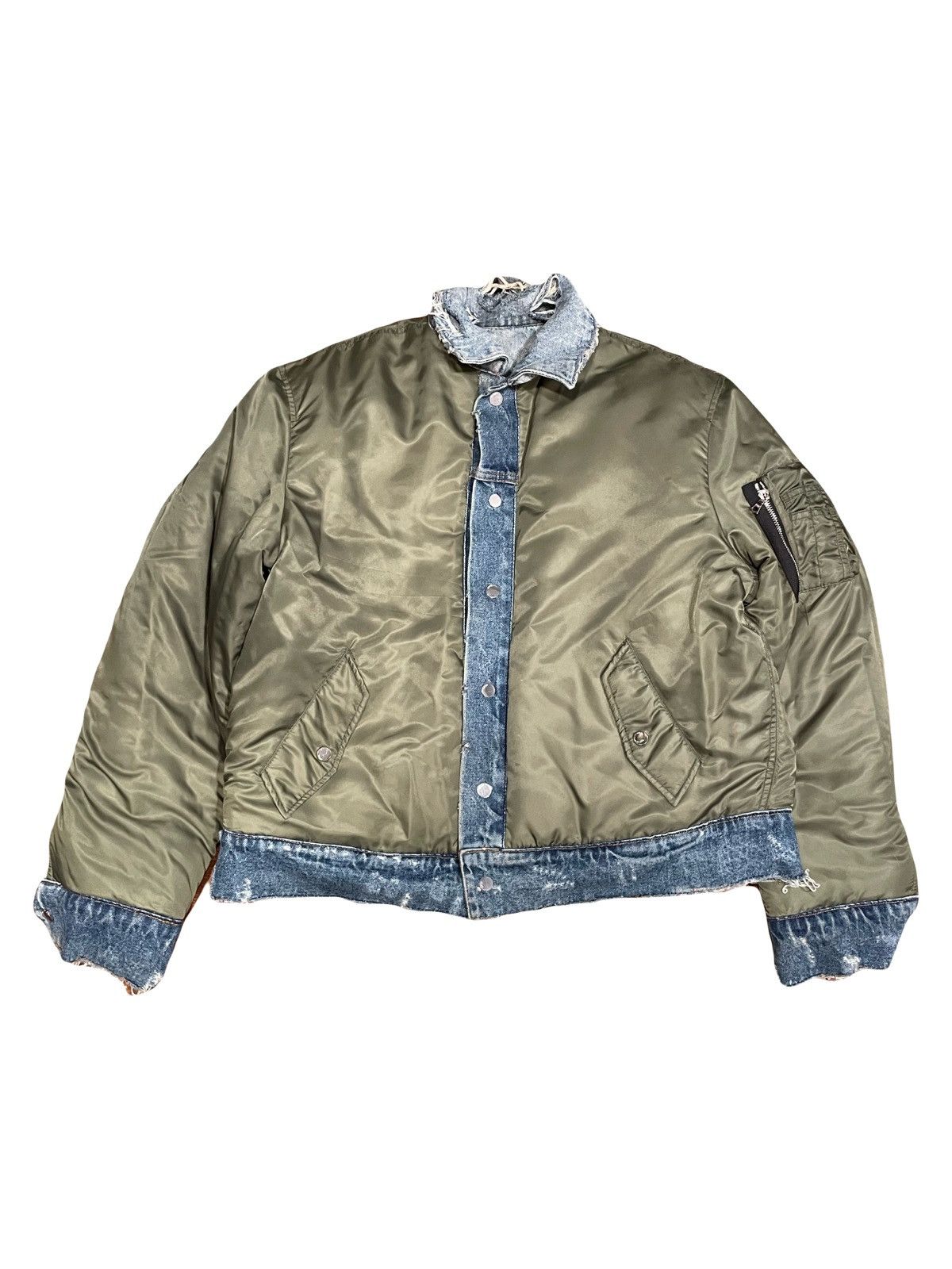 Pre-owned Amiri Reversible Denim Bomber Jacket Size Large In Blue