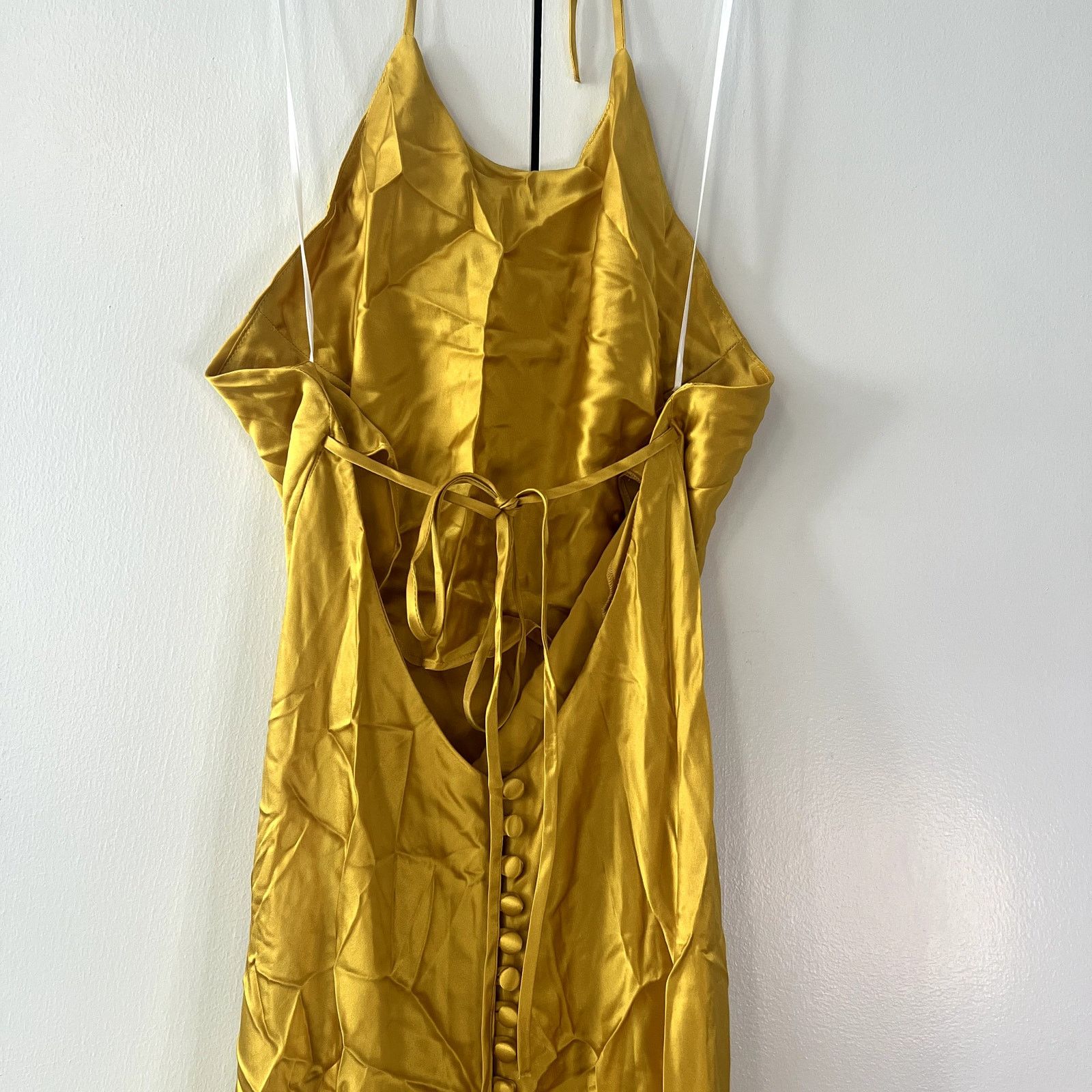 h&m crochet dress gold buttons Reformation Sofia Gold Silk Sleeveless Slip Midi Dress – The Closet New York