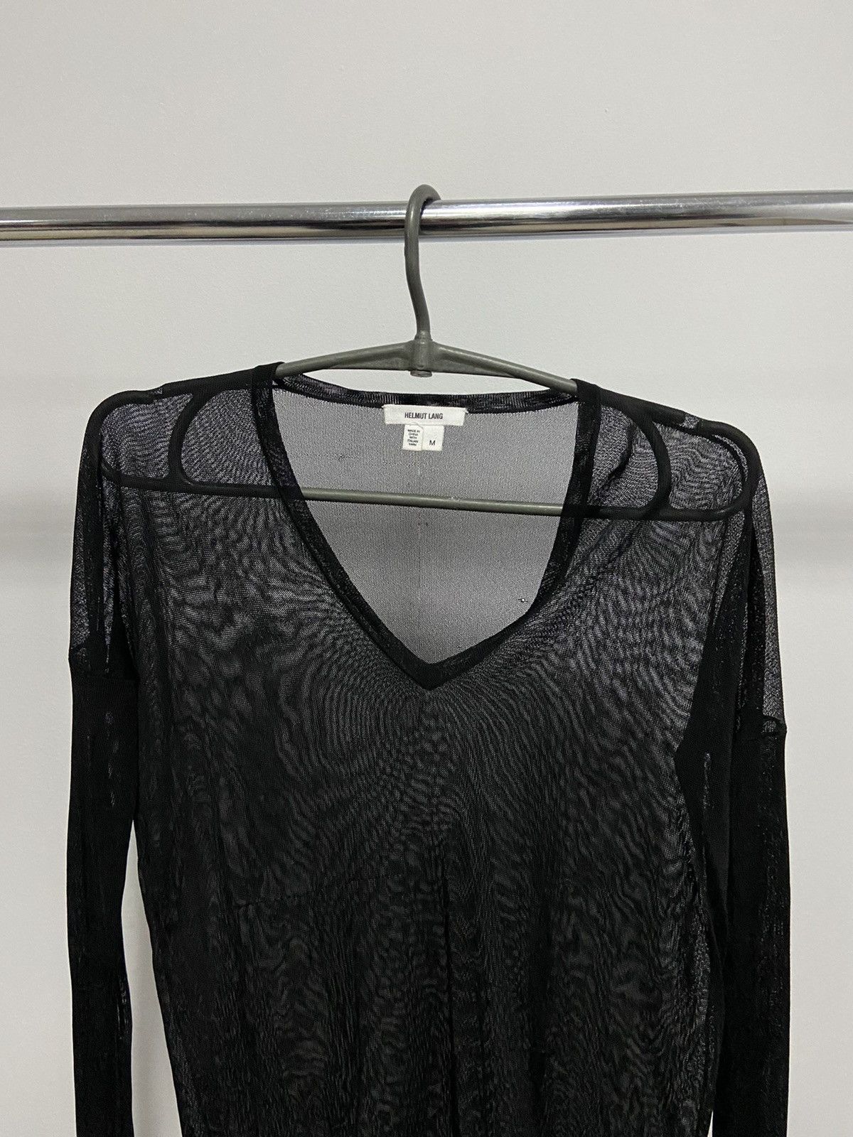 Helmut Lang × Vintage Helmut lang vintage mesh longsleeve women's v neck Size M / US 6-8 / IT 42-44 - 2 Thumbnail