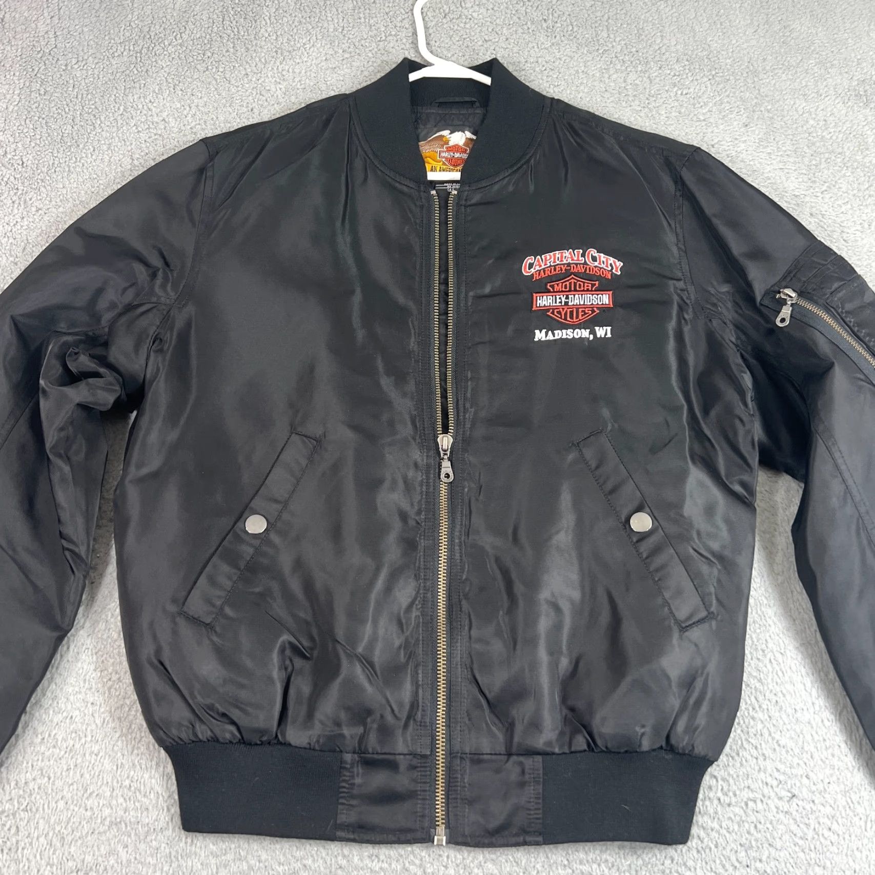 Harley Davidson VTG Harley-Davidson Jacket Windbreaker Medium M Black Nylon Lined Zip Snap Logo Embroidered Biker Fashion Size US M / EU 48-50 / 2 - 2 Thumbnail