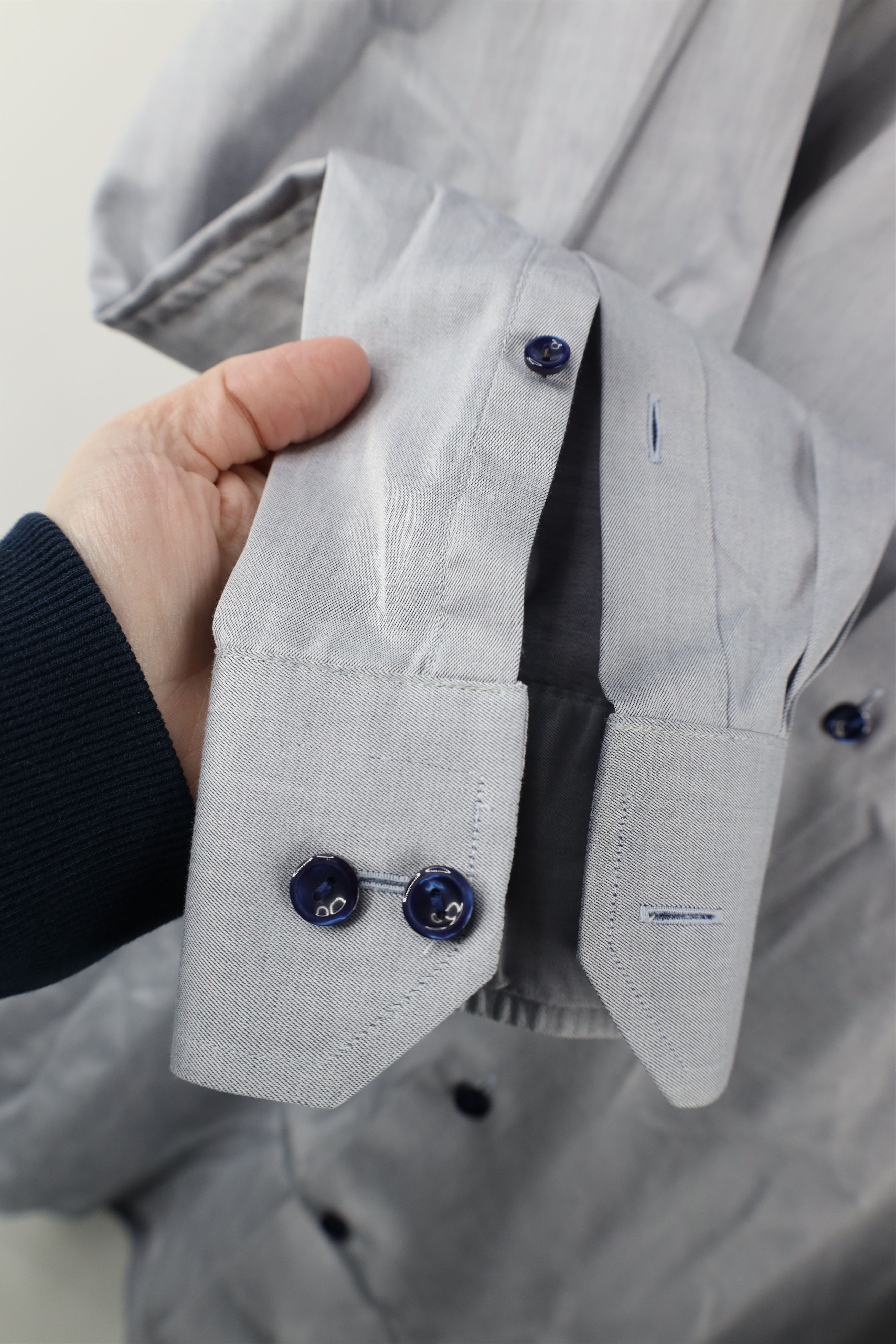 Eton × Vintage Eton Contemporary Chambray Collared Button Dress Shirt Gray Size US XL / EU 56 / 4 - 4 Thumbnail