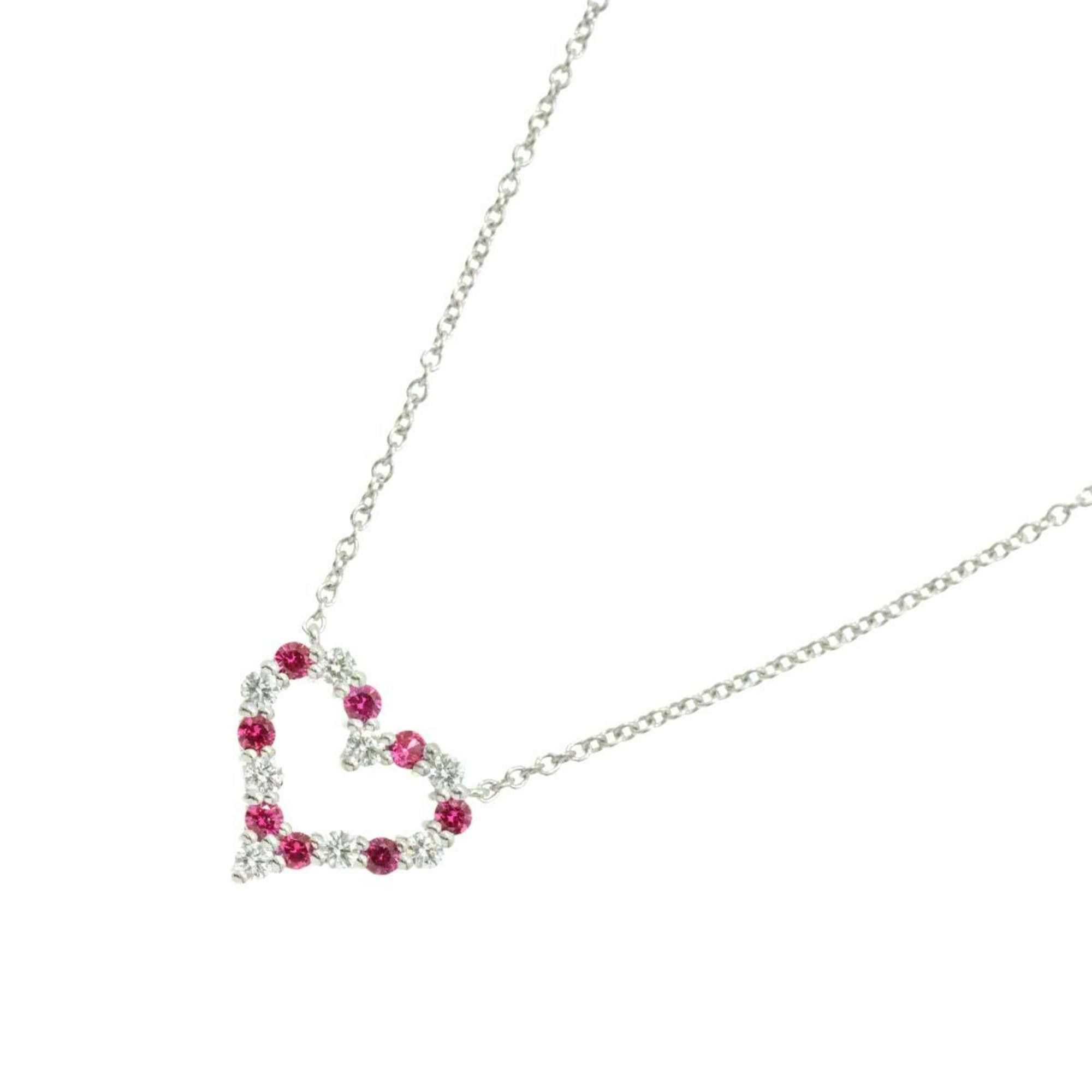 image of Tiffany Co Tiffany & Co. Sentimental Heart Sapphire Diamond Necklace 40Cm Pt Platinum, Women's