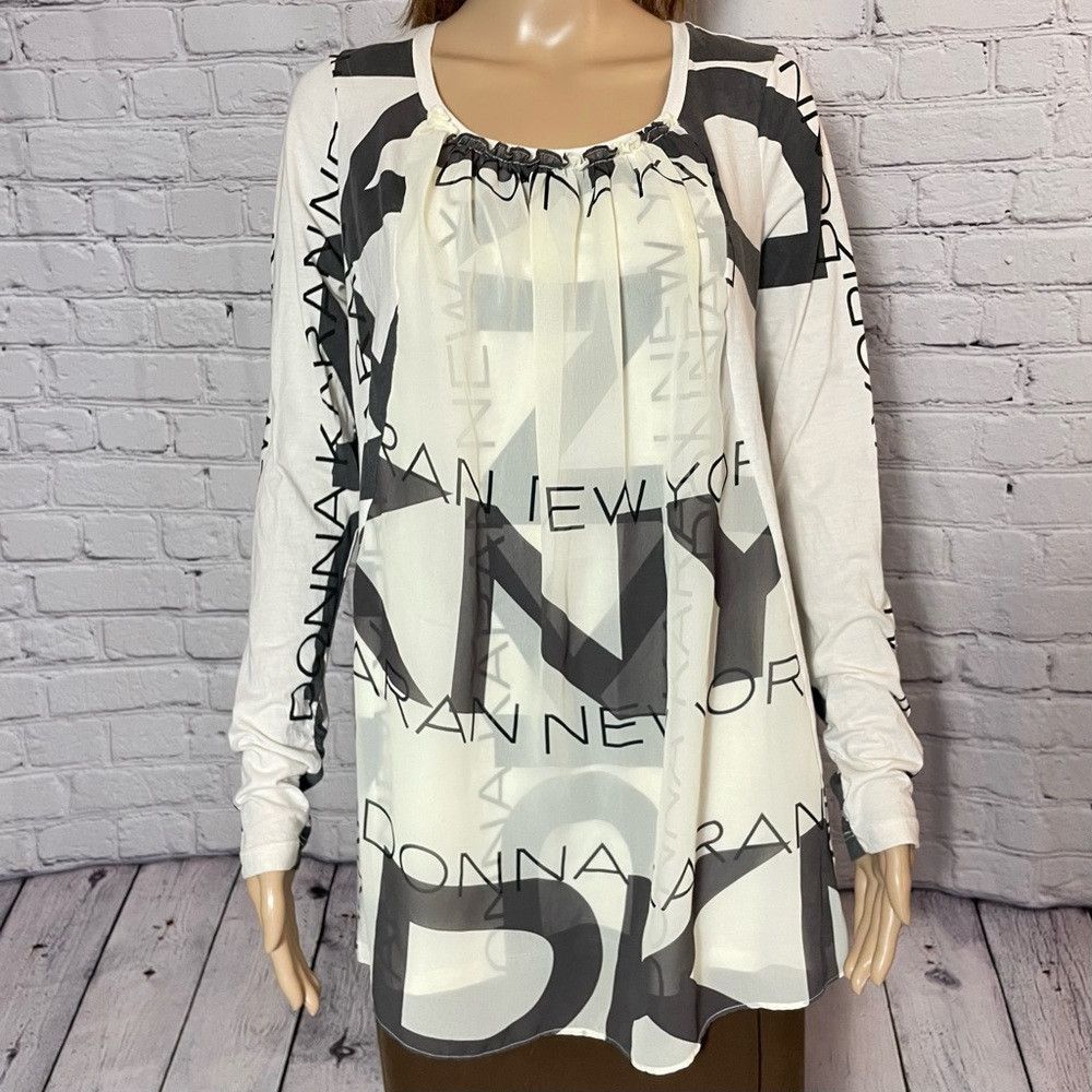 Donna Karan DKNY Logo Long Sleeve Mix Media Front Chiffon Blouse Top Si Size M / US 6-8 / IT 42-44 - 9 Thumbnail