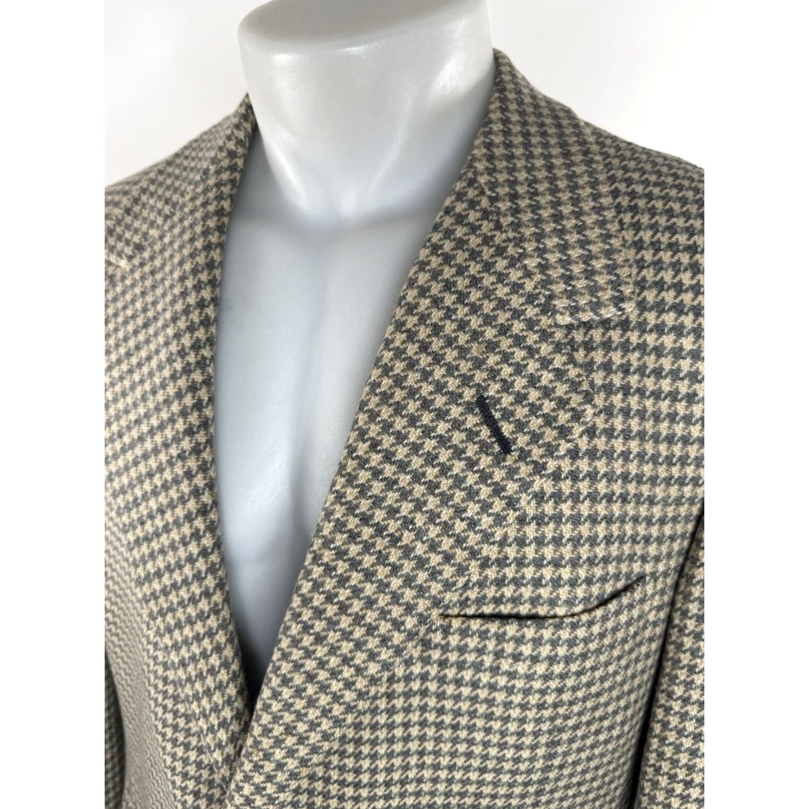 Vintage OXXFORD CLOTHES - Crown Cashmere - Houndstooth Wool Blazer Jacket 42 Mens Beige / Slightly Greenish Gray Size 42R - 4 Thumbnail