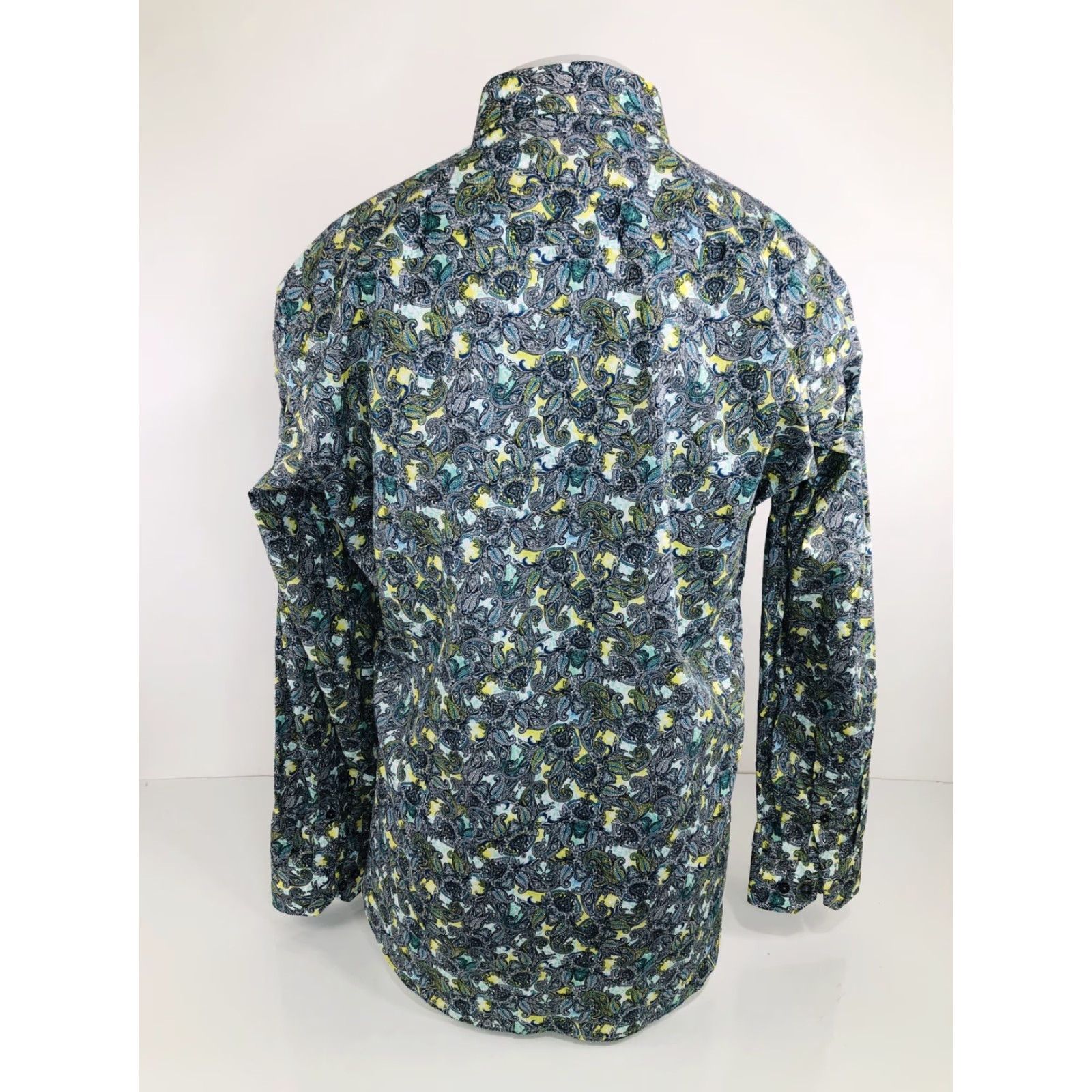 Jared Lang JARED LANG Paisley Mens XL Shirt - Button-Up - Long Sleeve - Green / Yellow / White / Black / Blue - B1 Size US XL / EU 56 / 4 - 4 Thumbnail