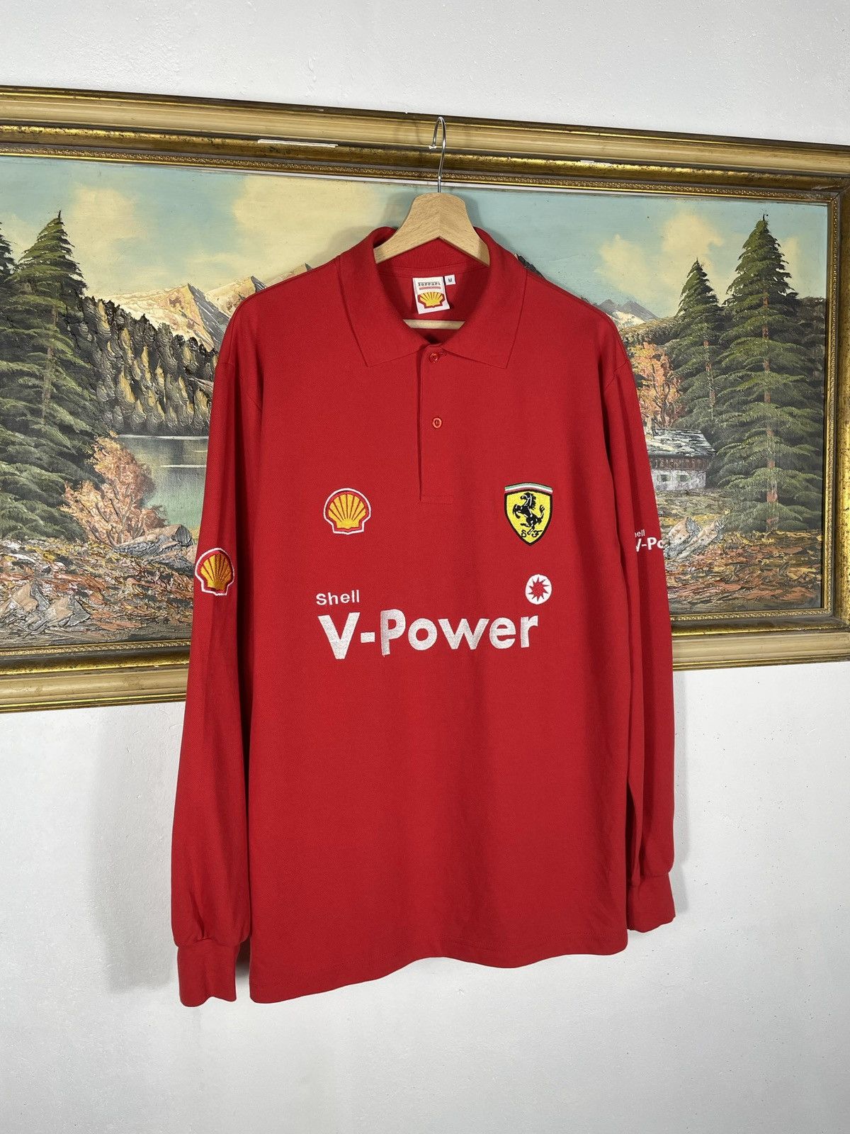 Ferrari × Vintage Red Vintage Retro Y2k 00s Ferrari Longsleeve Polo Tee Size US M / EU 48-50 / 2 - 2 Thumbnail