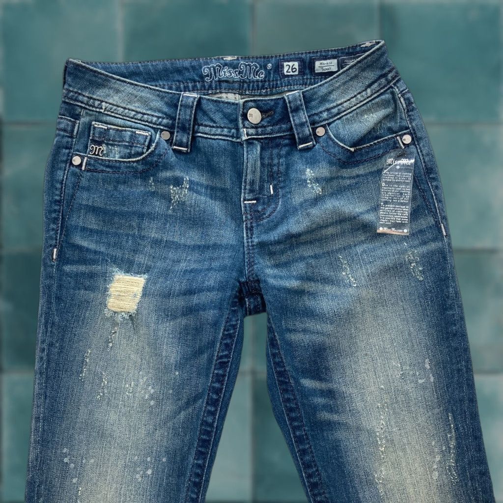 Miss Me Miss Me Skinny Jeans Women's 26 Blue Stretch Denim Paint Splatter Distressed NWT Jeans Size 26" / US 2 / IT 38 - 1 Thumbnail