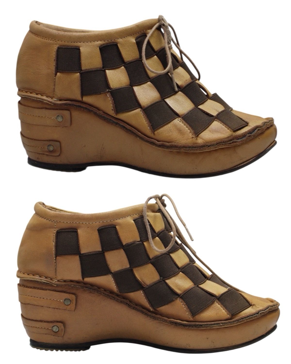Vintage 2000S RAIDLORK HANDCRAFTED WOVEN LEATHER WEDGE BOOTS Size US 8 / IT 38 - 1 Thumbnail