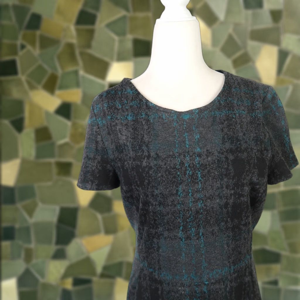 Betsey Johnson Betsey Johnson Plaid Knee Length A-Line Dress 12 Women Black Grey Blue Short Sleeve Zip Back 37" Size XL / US 12-14 / IT 48-50 - 1 Thumbnail