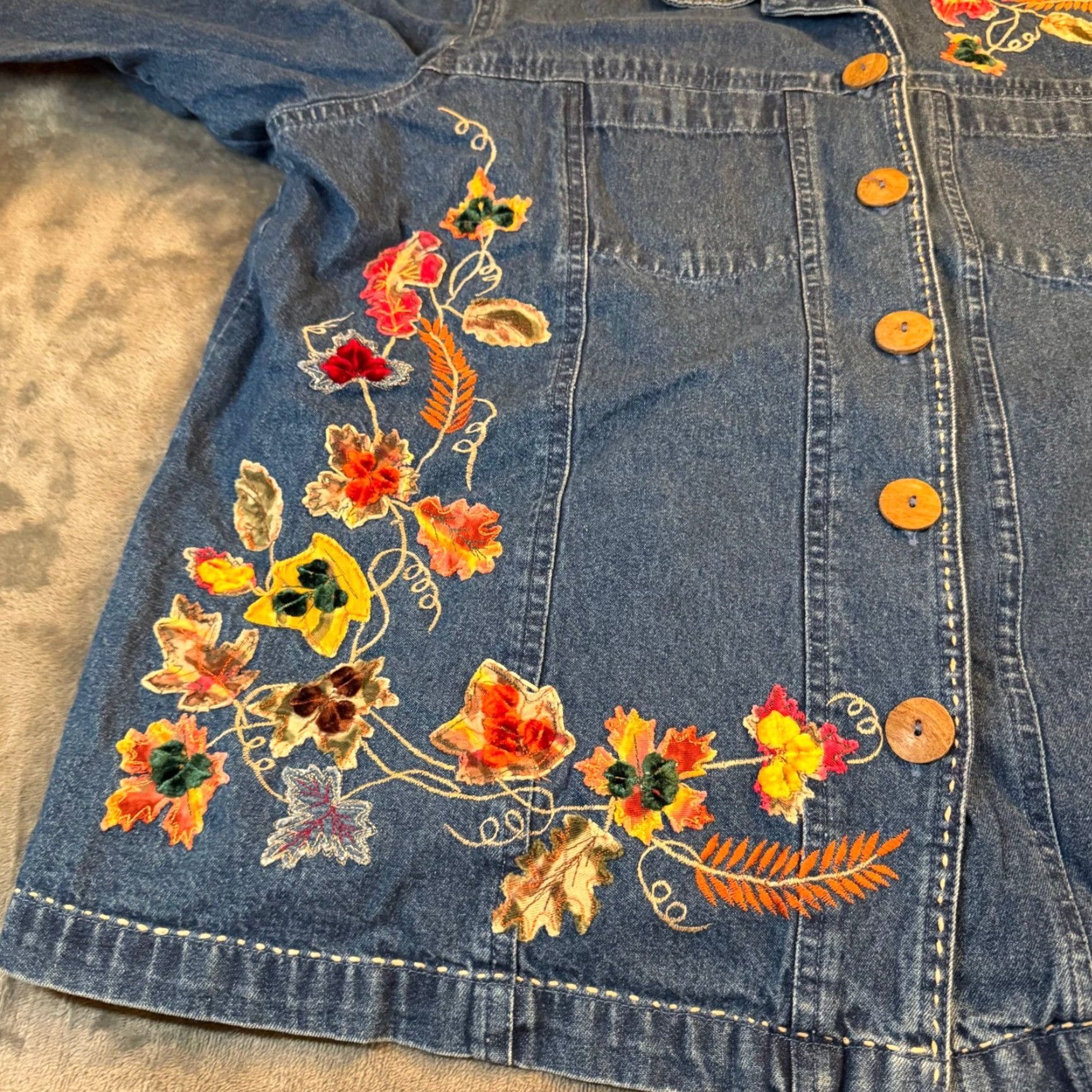 Denime VINTAGE Northcrest Denim Jacket Floral Embroidered Button Front Womens Size 22/24 Size 3XL / US 20-22 - 6 Thumbnail