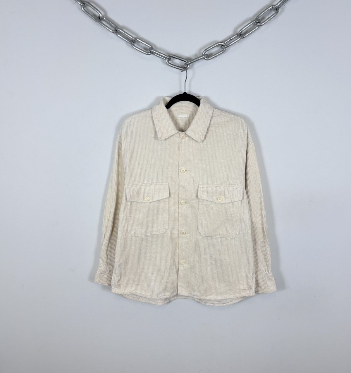 GU GU Japanese Men’s Ivory Double Pocket Corduroy Velvet Shirt Size US M / EU 48-50 / 2 - 1 Thumbnail